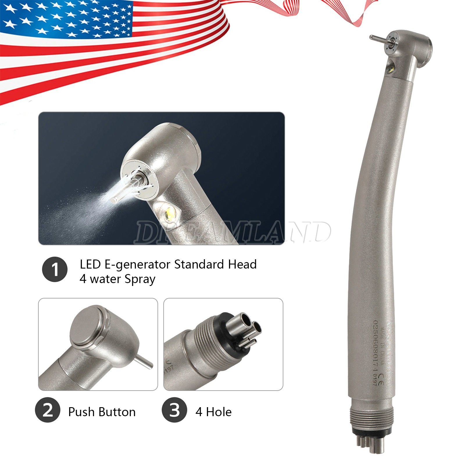 LED E-generator Fiber Optic 4 Water Spray Handpiece 4H Standard Head Dental