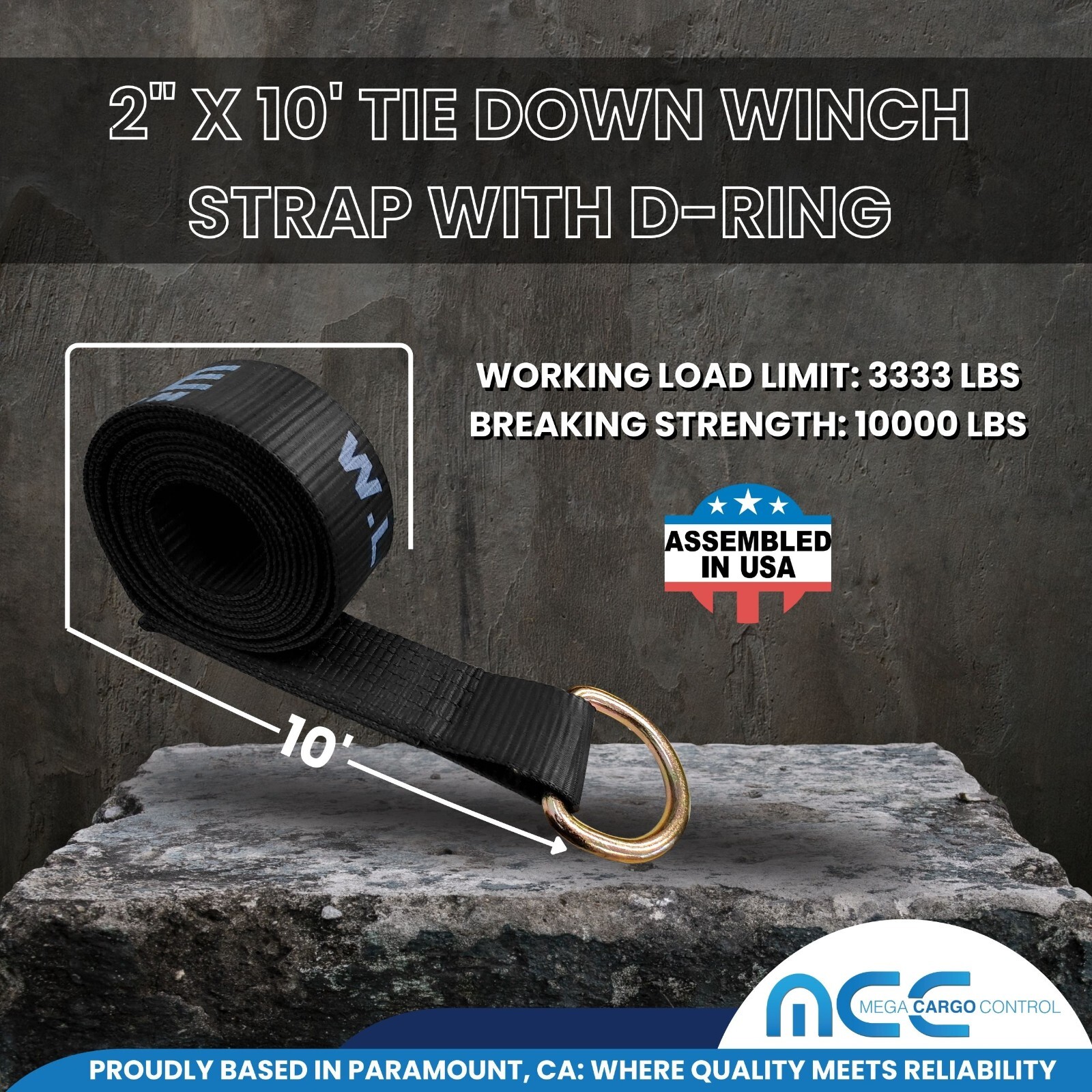 USA 2″ x 10′ Winch Lasso Strap D Ring Tow Truck Trailer Wheel-Lift Tire Harness