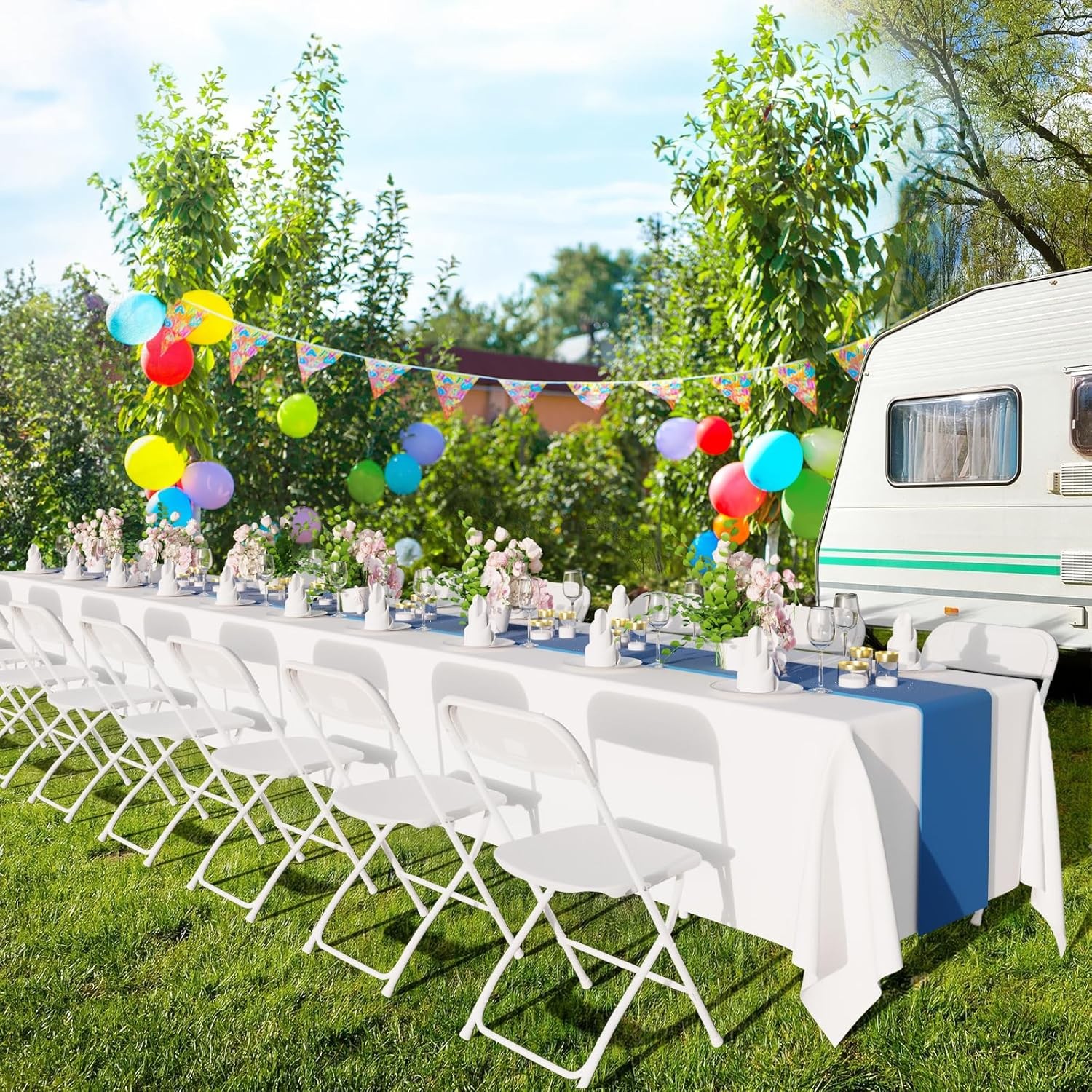 Bonnlo Folding Chairs Set of 10 White Plastic with Metal Frame for Party Wedding