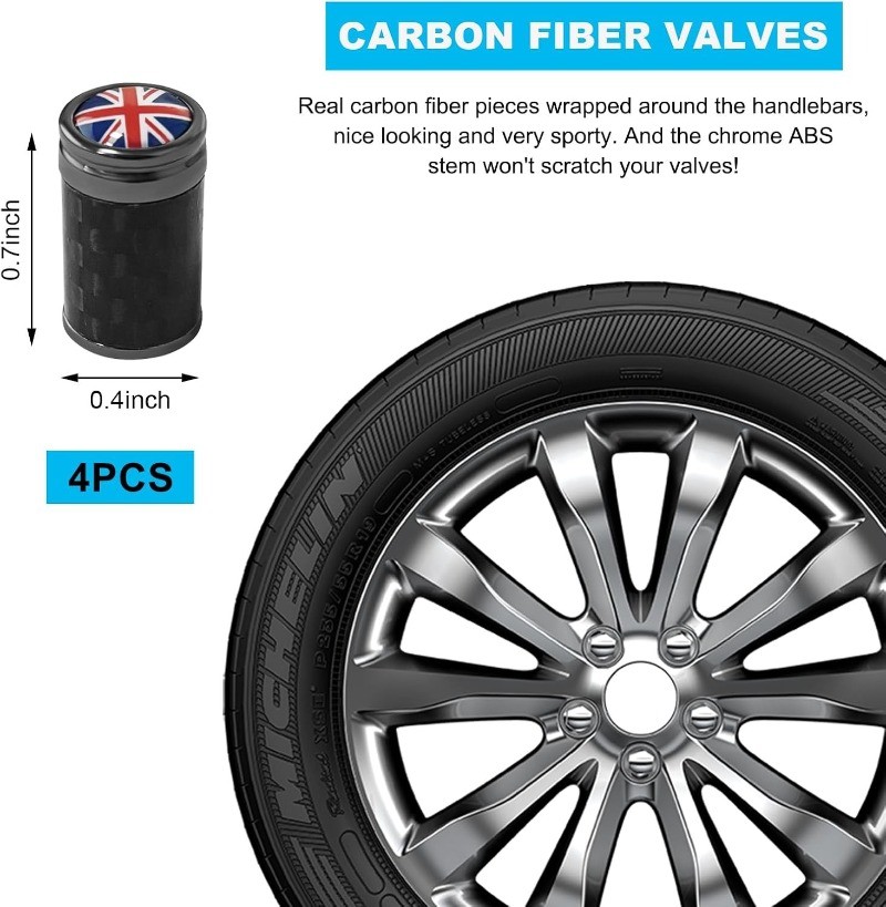 4 PCS Car Tire Valve Stem Caps, Leakproof Auto Rim W Size: UK FlagColor: Black