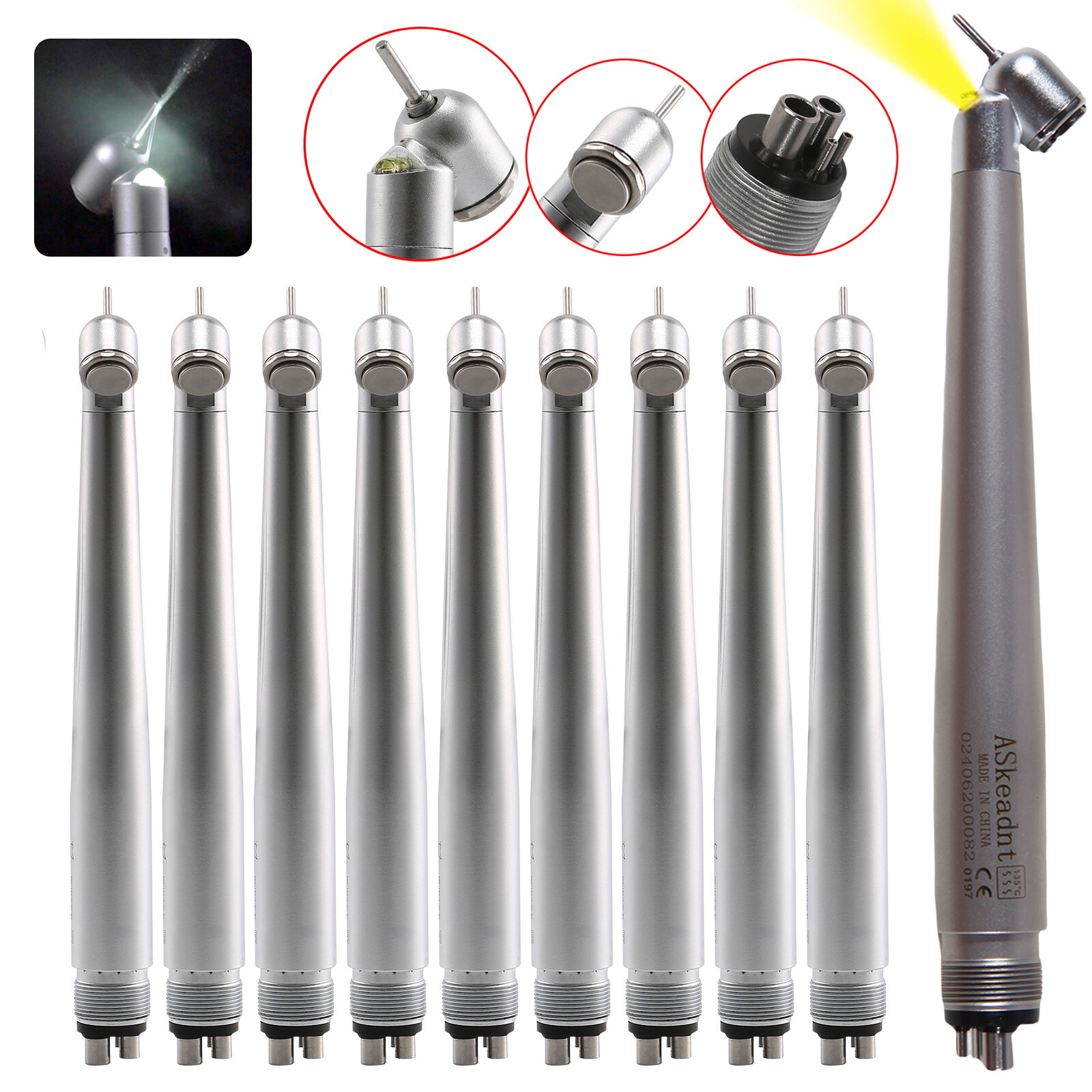 1-10 PCS Dental 45° Degree LED E-generator High Speed Handpiece Turbine 4 Hole