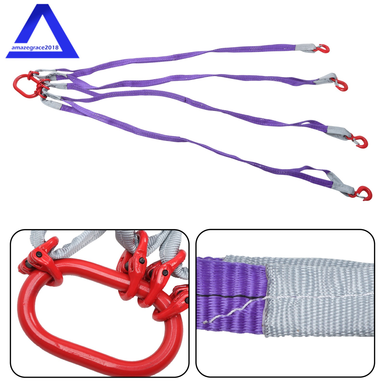 Four Leg Bridle Web Sling 5ft 6600lbs Lifting Slings with G80 Grab Hooks Safe
