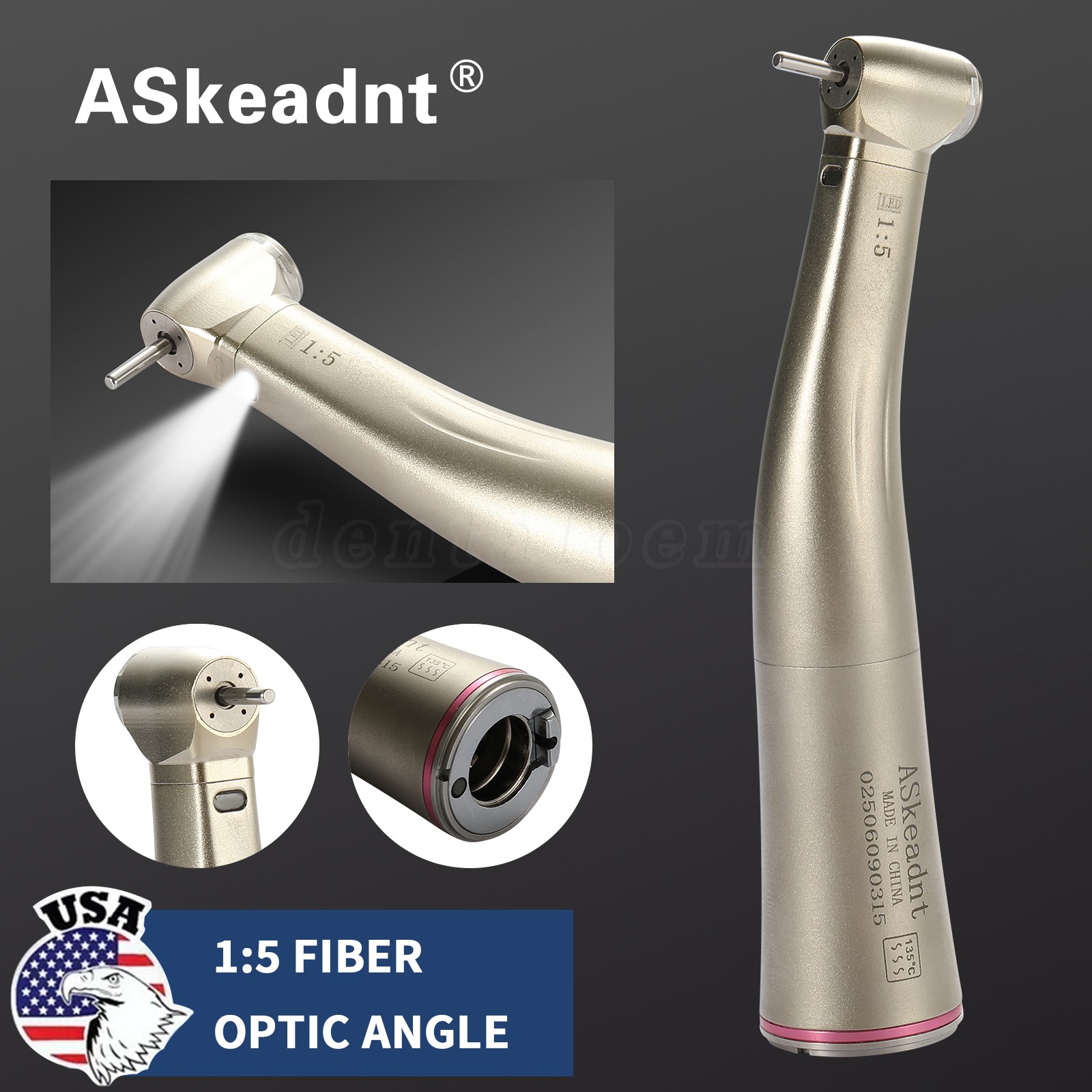 Dental 1:5 LED Fiber Optic Contra Angle Handpiece 4 Sprays Fit NSK Ti-MAX X95L