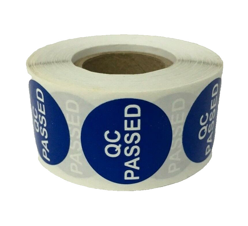QC Passed – Inventory Control Stickers (1″ Round, Blue) Self-Adhesive 500 Labels