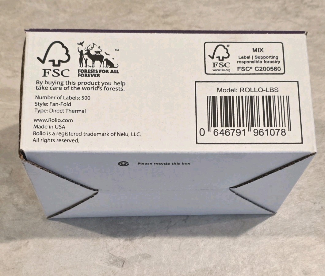 GENUINE ROLLO 4×6 Thermal Shipping Labels, White, Fanfold Stack 500 Labels, USA