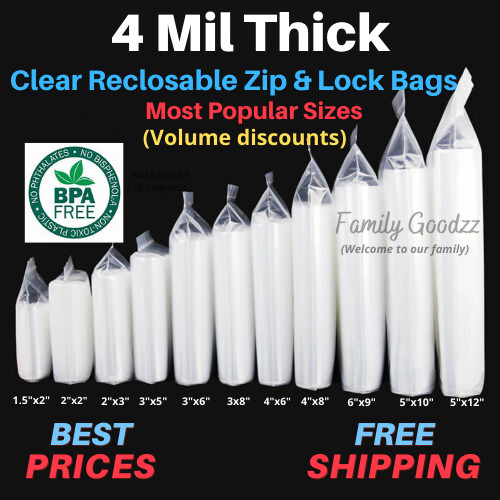 4 Mil Clear Resealable Top Lock Seal Bags Reclosable Zip Seal Plastic Parts Bag