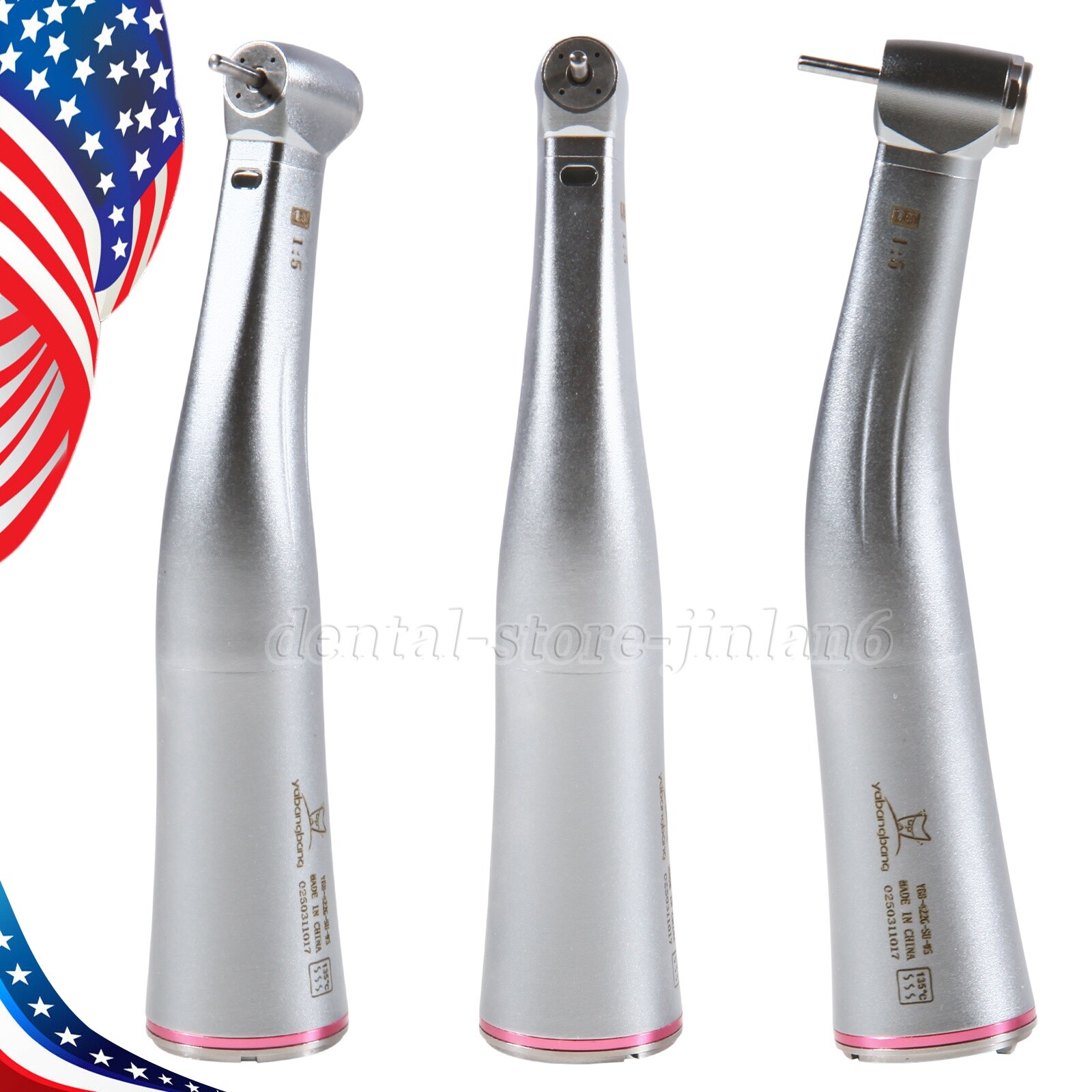 NSK Ti-MAX X95L Style Dental 1:5 LED Fiber Optic Contra Angle Handpiece Red Ring