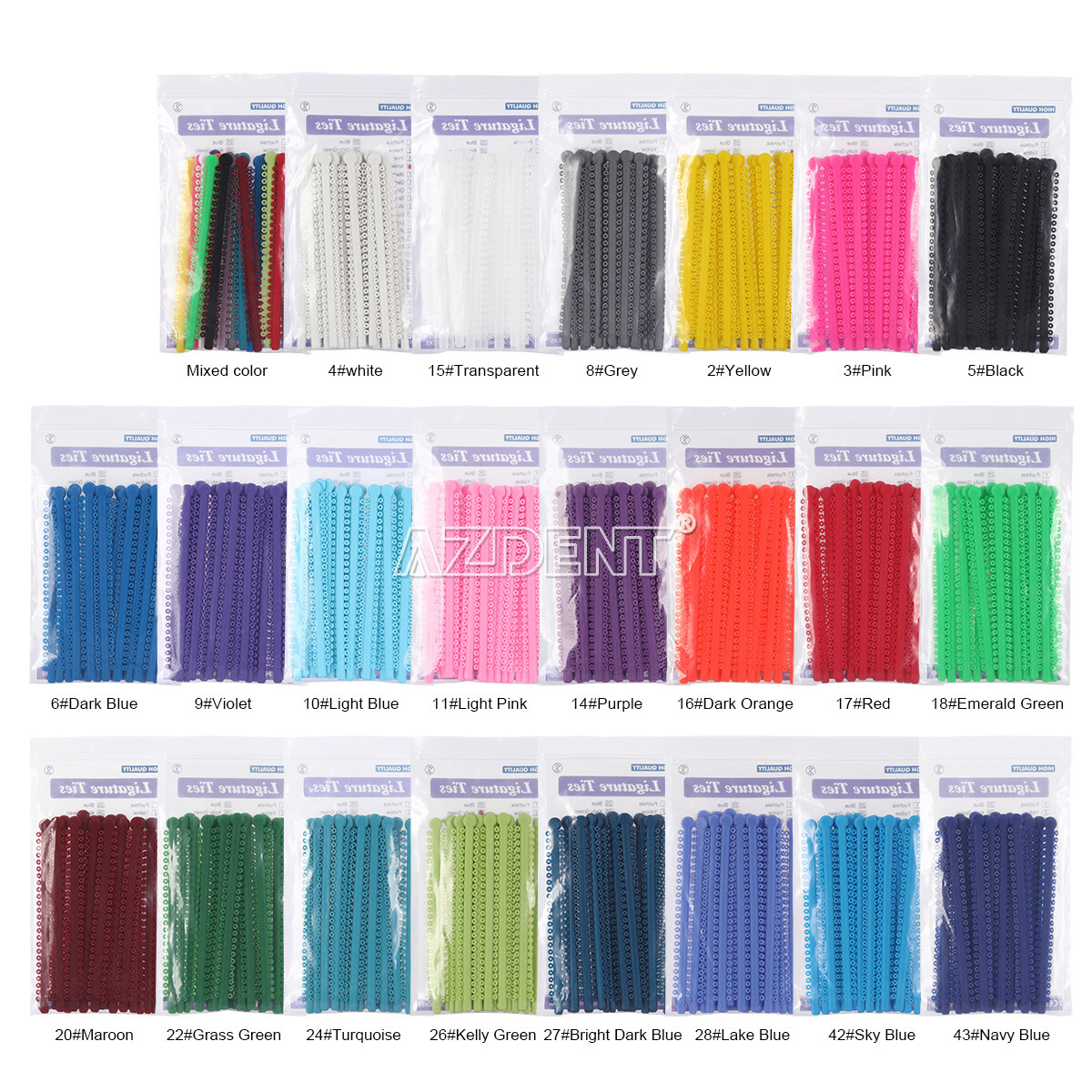 AZDENT Dental Orthodontic Ligature Ties Elastic Rubber Bands /Round Arch wires