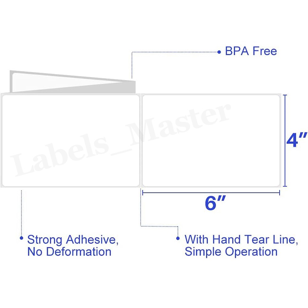 4×6 Fanfold Direct Thermal Shipping Labels Perforated for Zebra & Rollo Printers