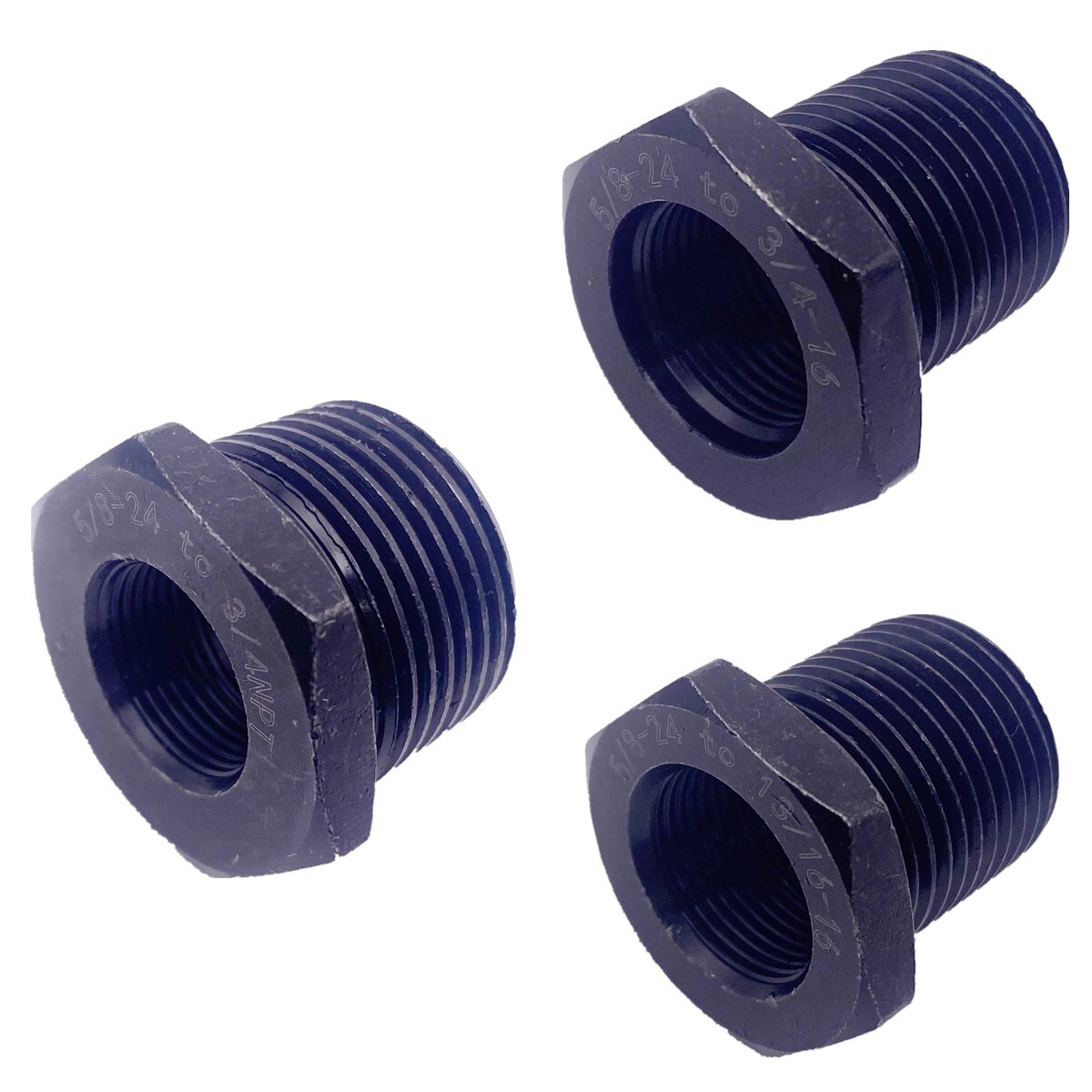 3 Pack Steel Thread Adapter Convert 5/8×24 to 3/4×16.13/16X16.3/4 NPT US