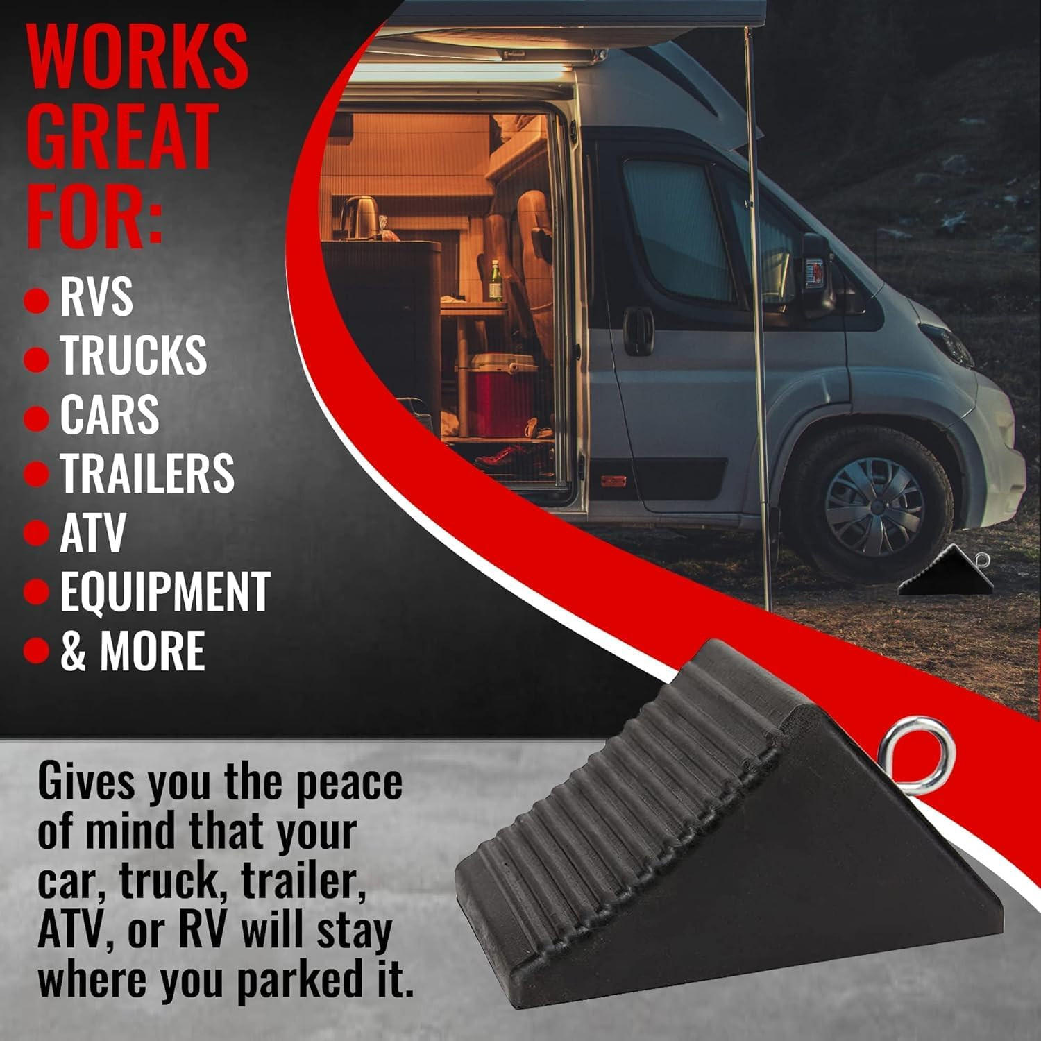 AFA Tooling – Heavy Duty Rubber Wheel Chocks W/Eyebolt Tie off Handles – RV Whee