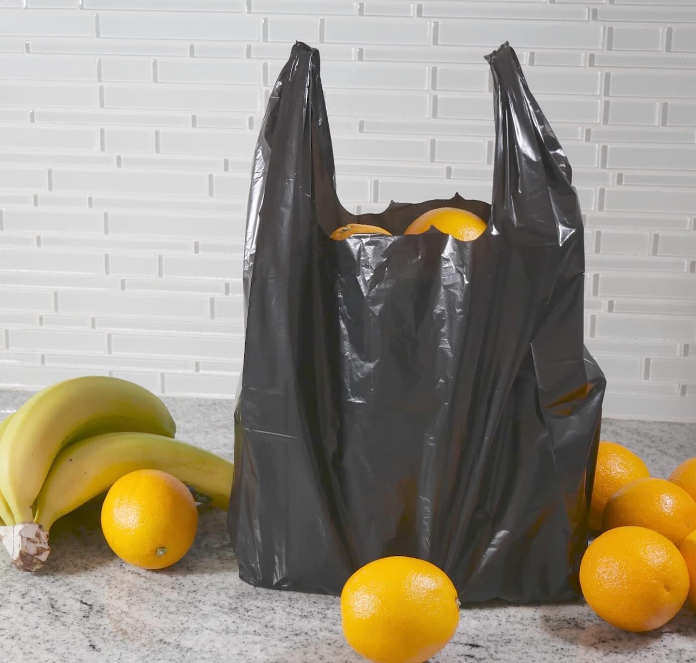 T-Shirt Plastic Grocery Shopping Bags 1/6 Large 21 x 6.5 x11.5 BLACK (50-200 ct)