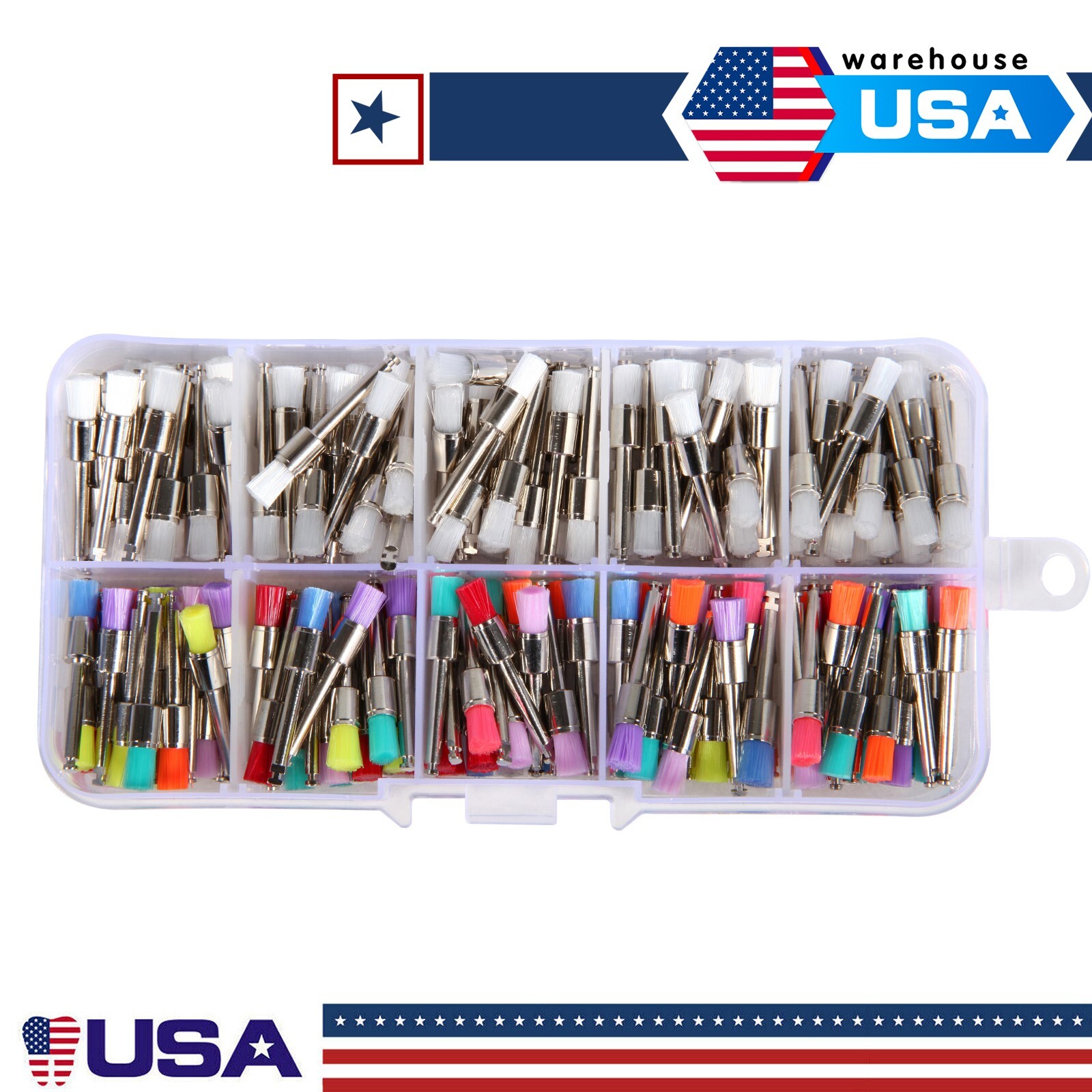 200 Pcs Dental White & Colorful Nylon Latch Flat Polishing Polisher Prophy Brush