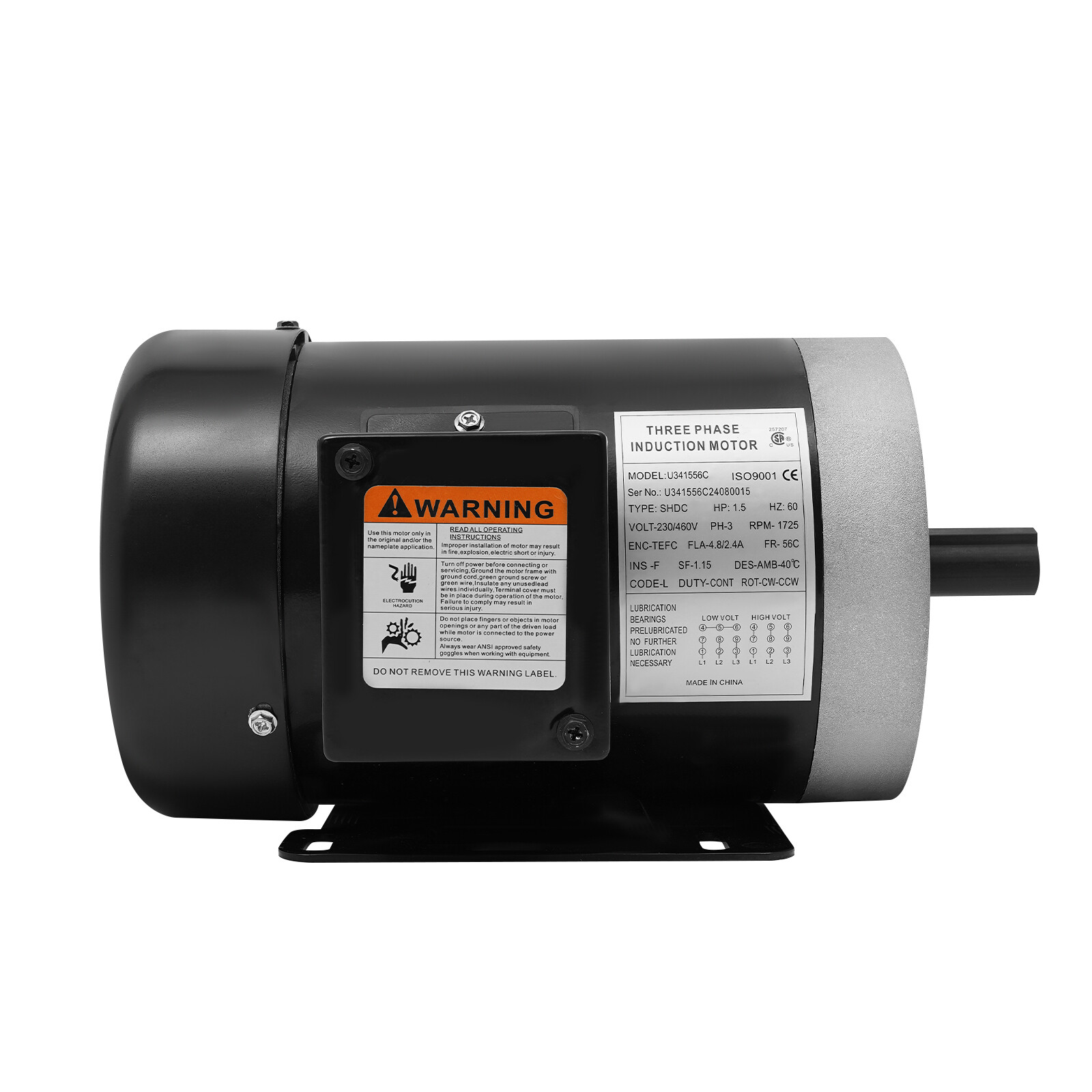 1800rpm 1.5HP Electric Motor Three Phase Induction Motor Reversible 230V 460V