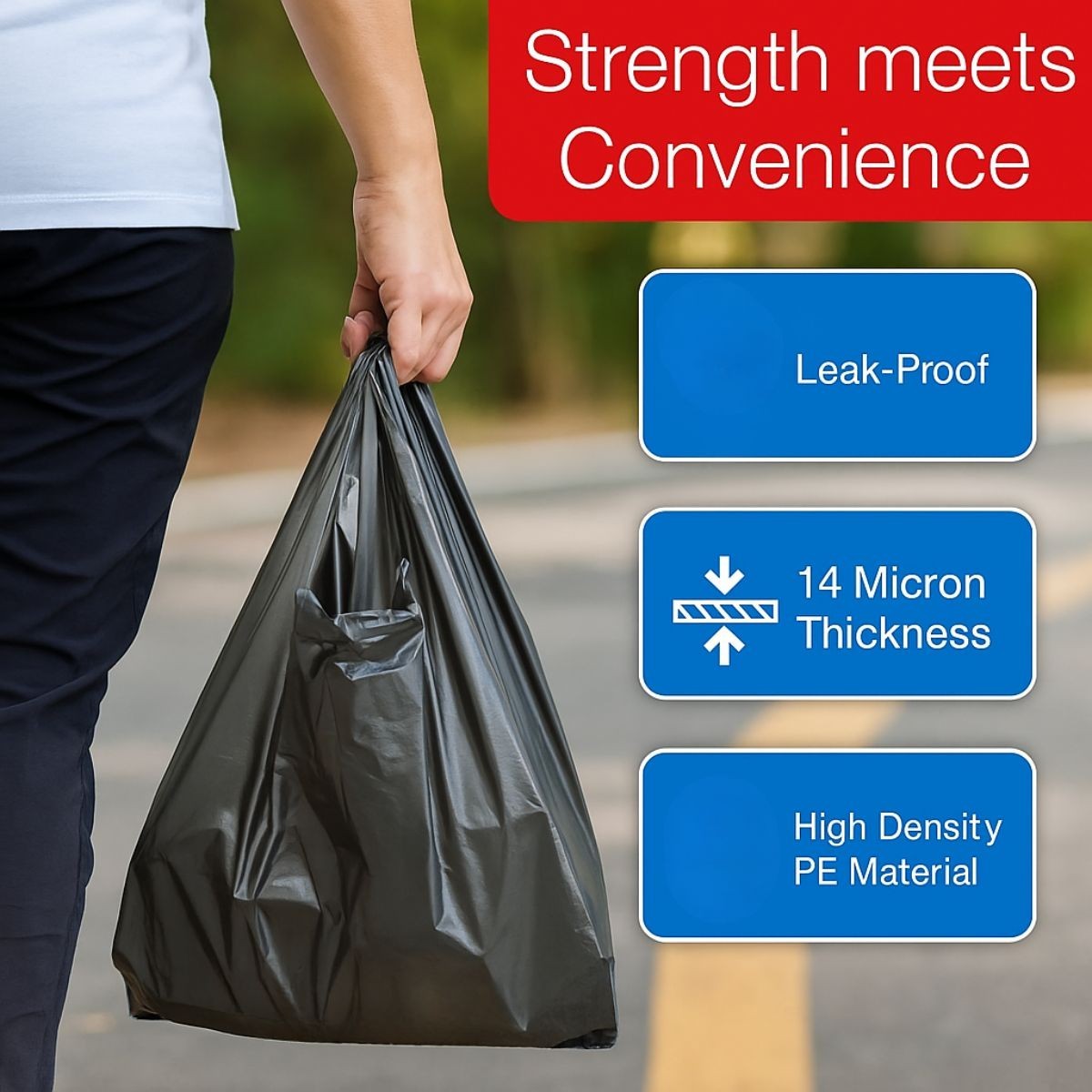 1000 Black T-Shirt Bags 11.5 x 6.5 x 22 Heavy Duty Plastic Grocery Shopping Bags