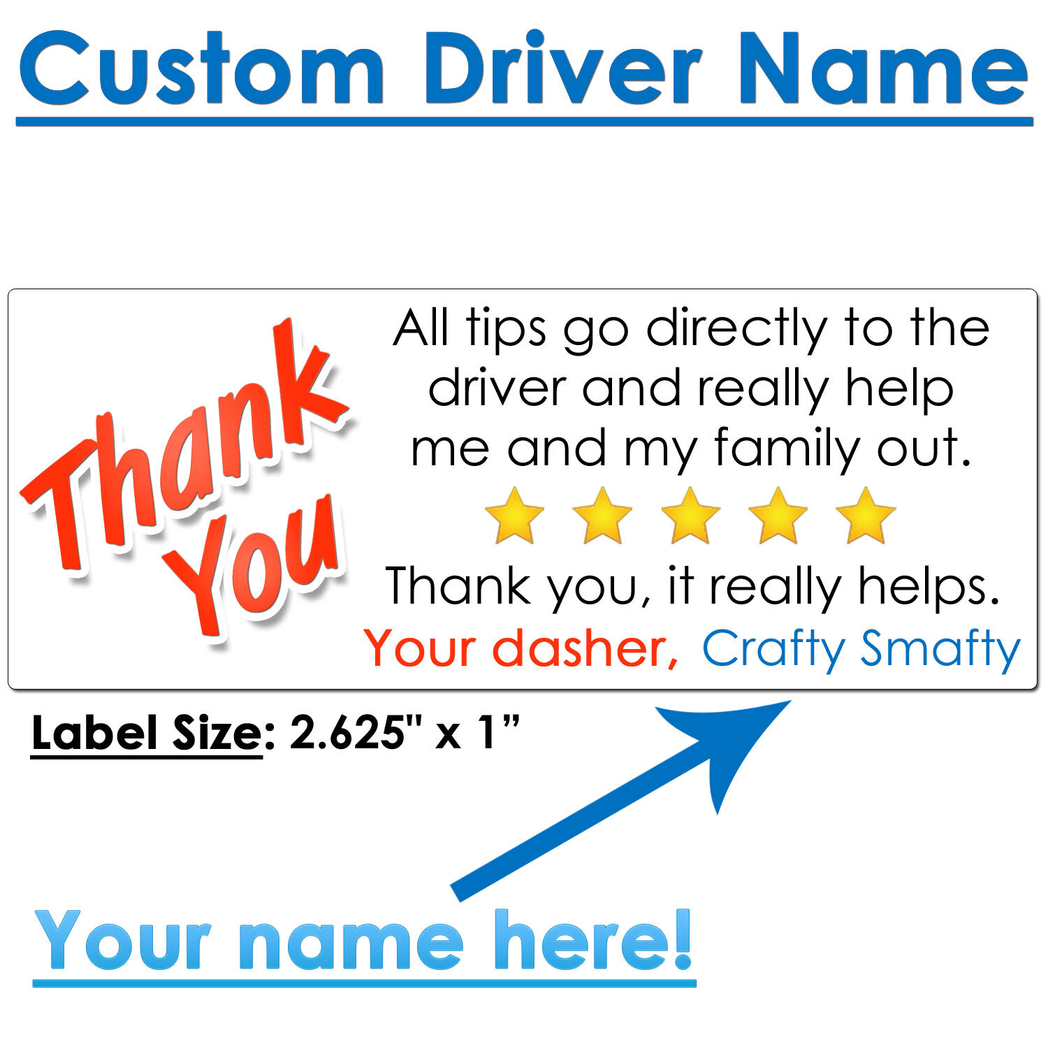 for DoorDash Thank You Stickers Driver CUSTOM NAME Increase Ratings and Tips