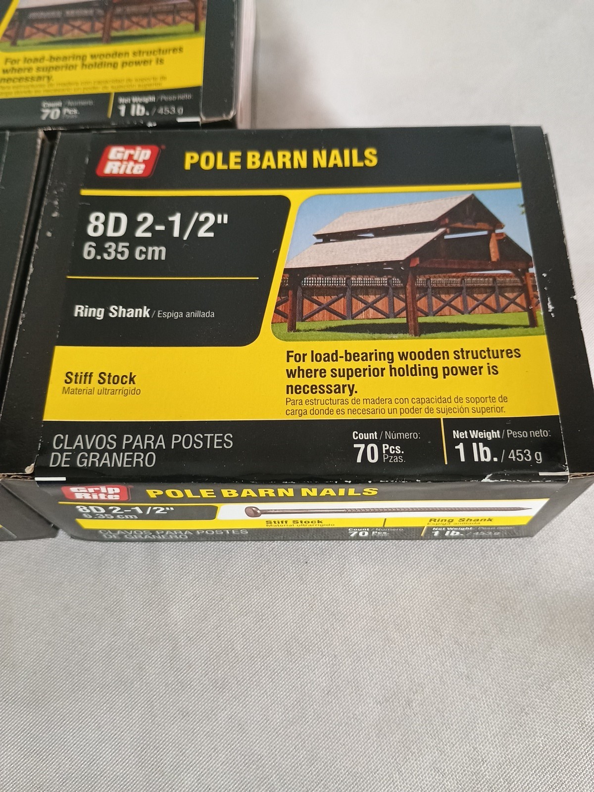 3 LB Pounds Grip Rite Pole Barn Nails 8D 2.5″ Ring Shank Stiff Stock 210 Pieces