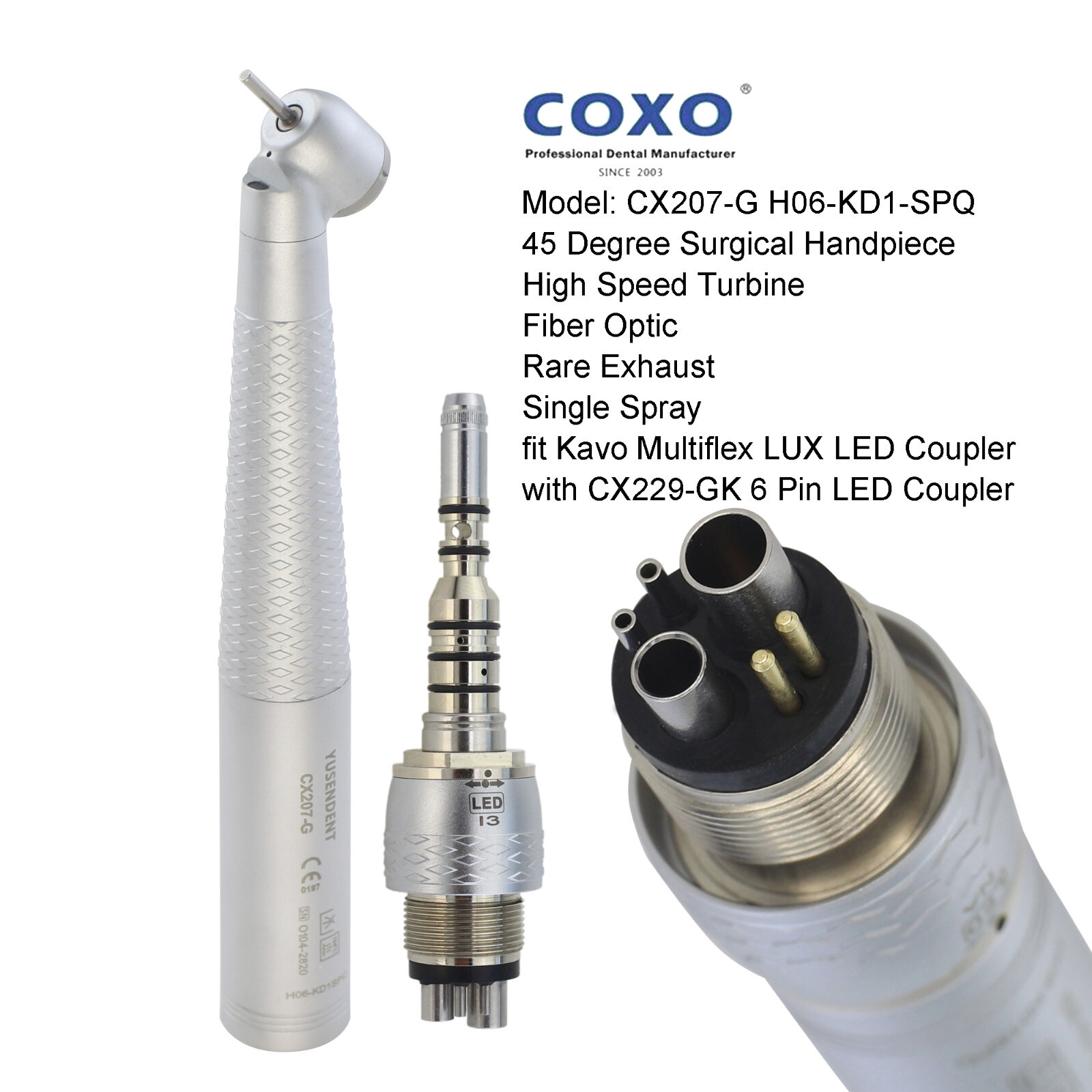 COXO High Speed Surgical Handpiece 45° LED Dental Turbine NSK Kavo Coupler 4 6
