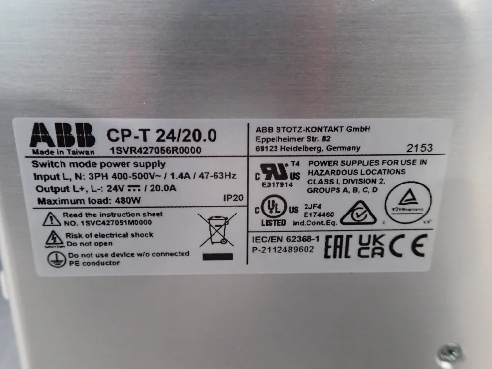 ABB SWITCH MODE POWER SUPPLY CP-T 24/20.0