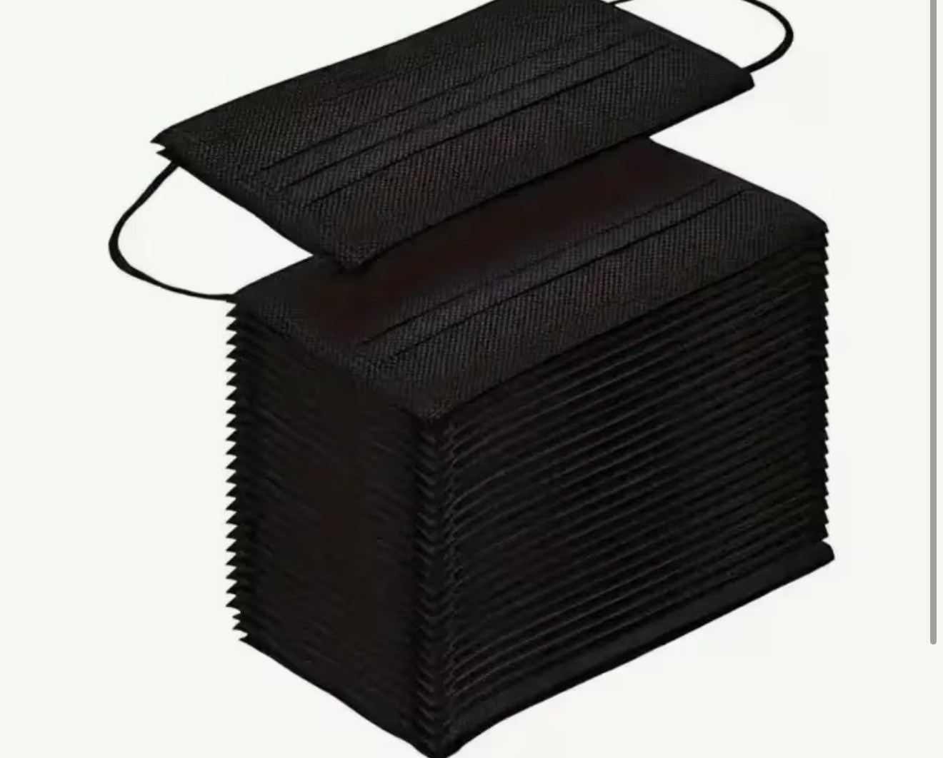 Black Disposable 3-Ply Pleated Face Masks w/ Ear Loops for Cosmetology 100 pcs