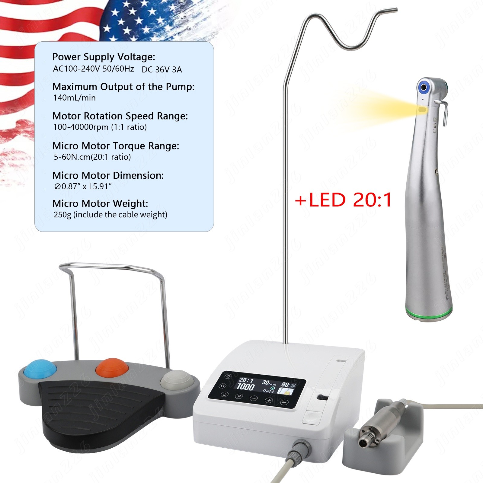 Mini SANDENT PRO Dental Implant Motor System +20:1 LED Contra Angle Handpiece