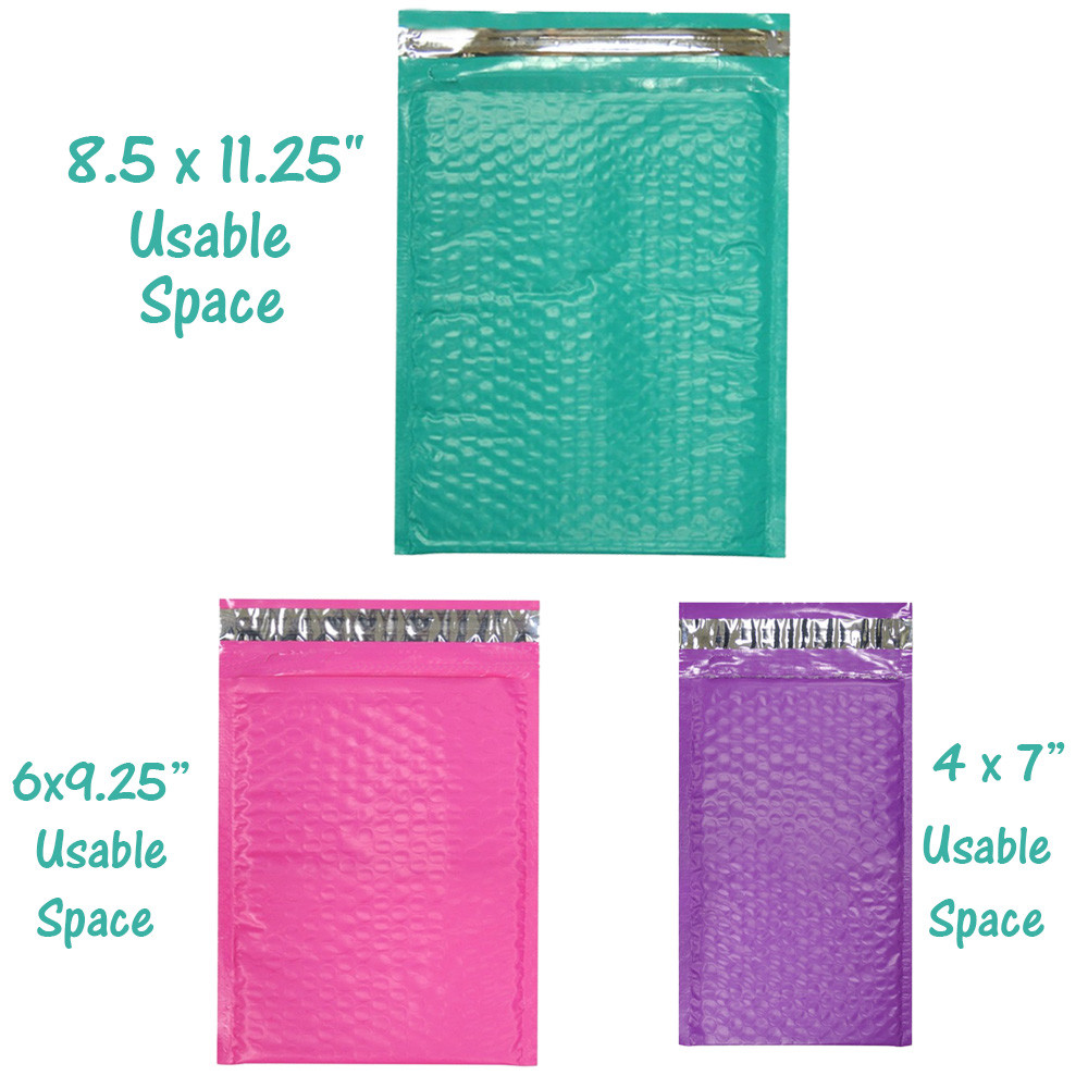 Assorted Sizes 8.5×12, 6×9, & 4×8 Colored Poly Bubble Mailers, Padded Envelopes!
