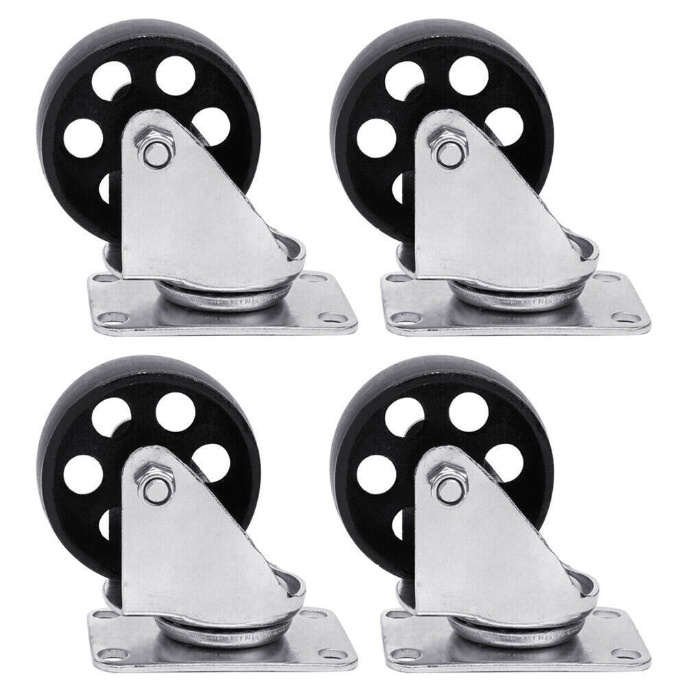 4PCS Heavy Duty Caster 3″ Cast Iron Swivel Wheels Plate Caster 1760Lb Capacity