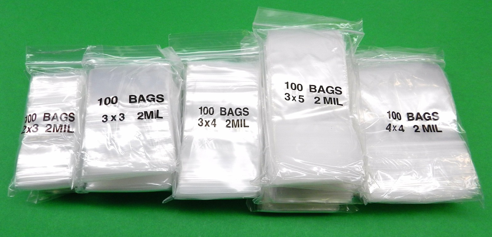 Reclosable Bags Assortment 1200 Clear 2mil Bags 5 Sizes 2×3 3×3 3×4 3×5 4×4