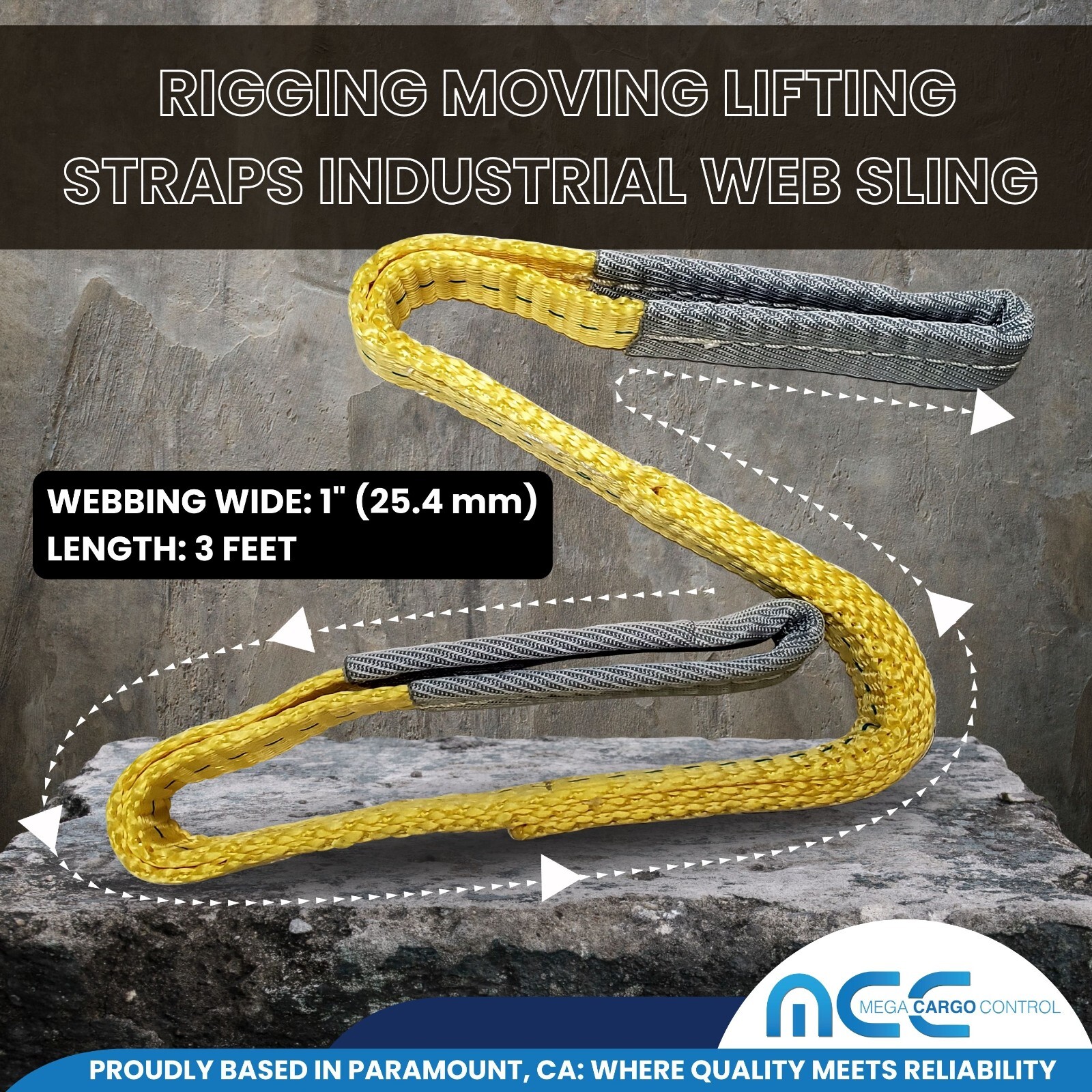 2 Pack 1″ x 3ft 2 Ply Polyester Flat Eye Lifting Sling Strap Web Sling 3100 lbs