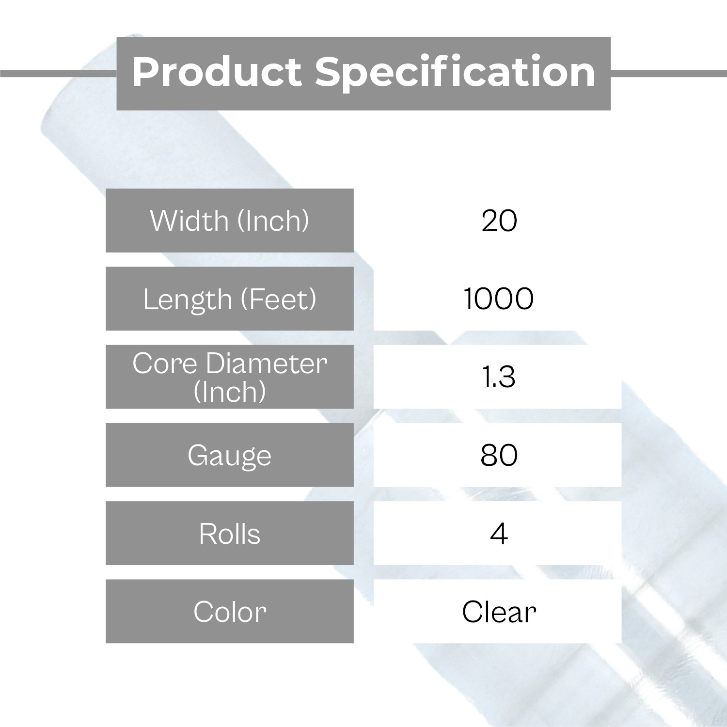20″ x 1000′ 4 Rolls 80 Ga Extended Core Pallet Packing Stretch Shrink Wrap Clear
