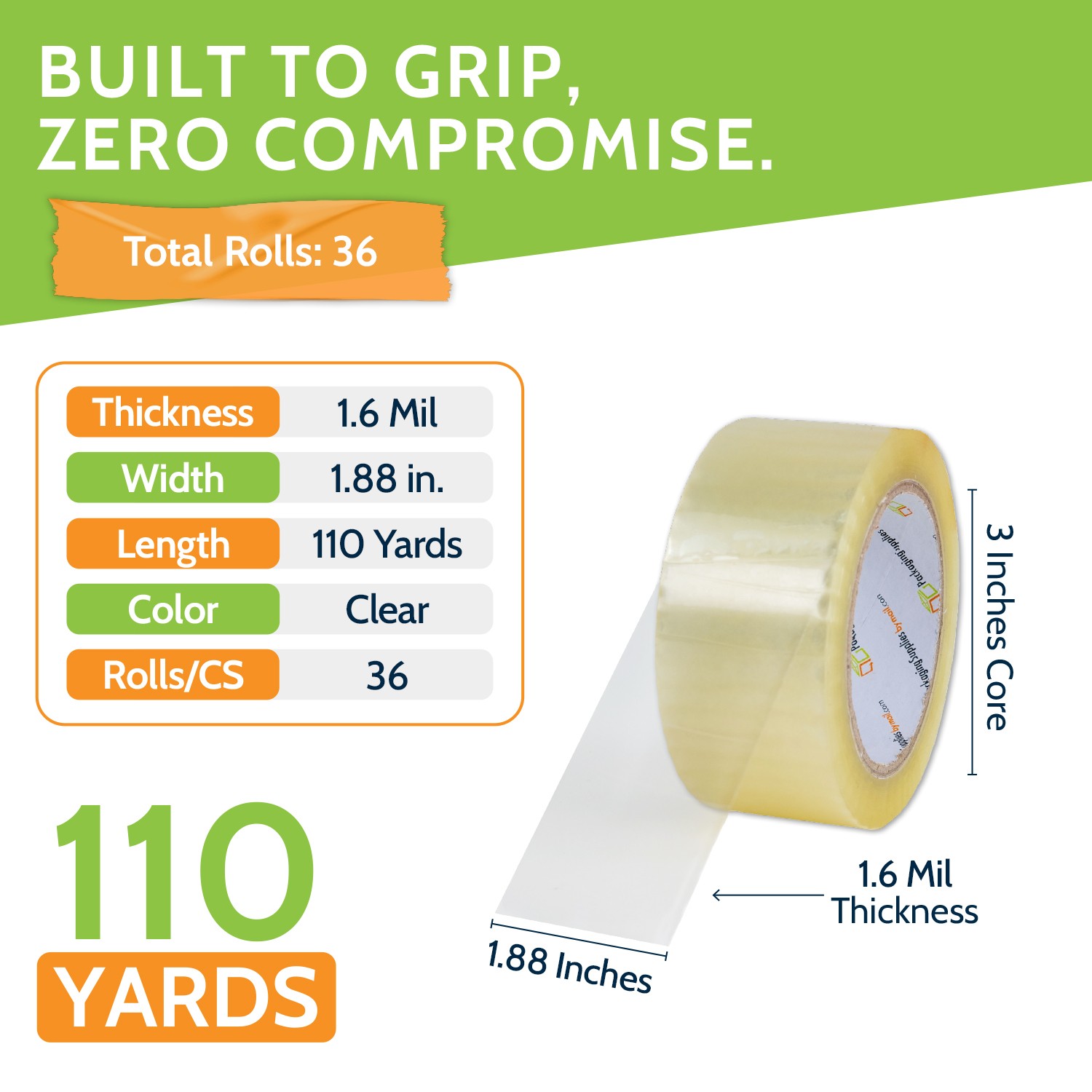 Packing Tape 36 Rolls 2″ x 110 Yards (330′ ft) Box Carton Sealing Clear 1.6 Mil