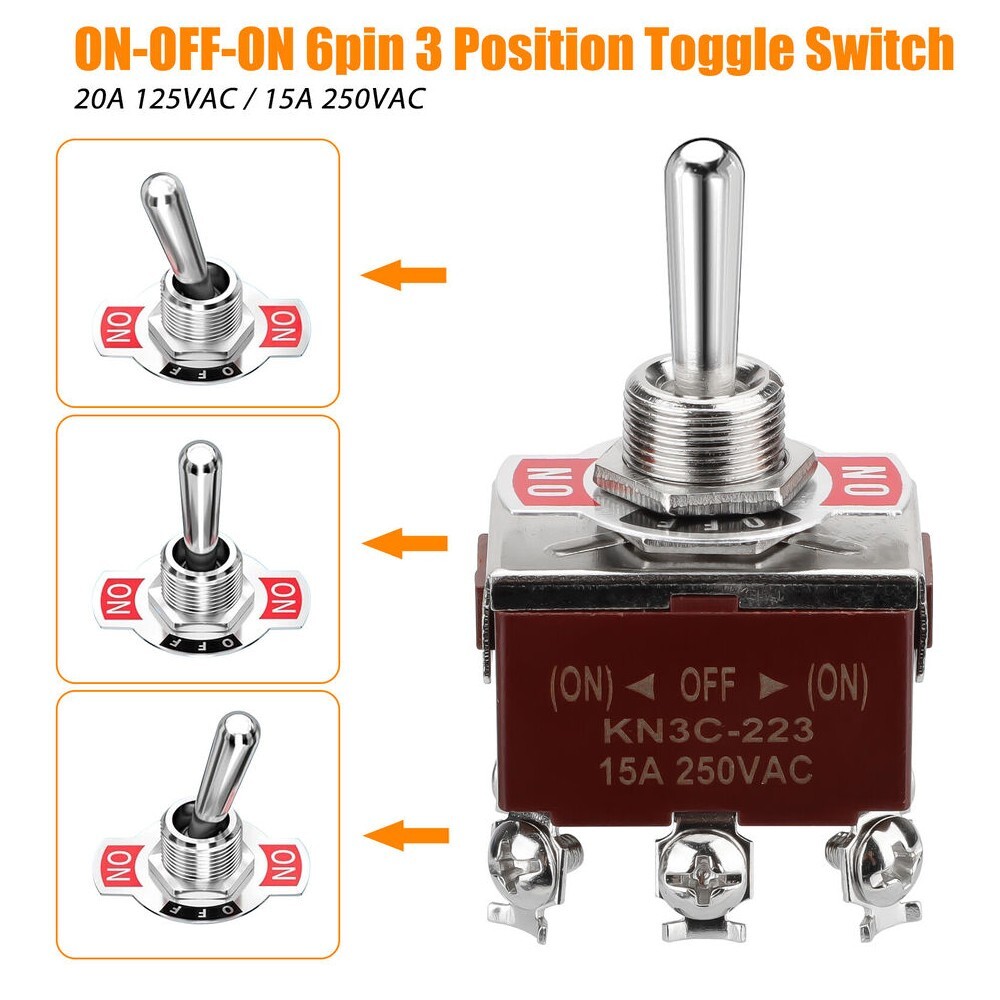 3X 3 Position 6Pin Toggle Switch Heavy Duty 20A 125V/15A 250V DPDT (ON)-OFF-(ON)