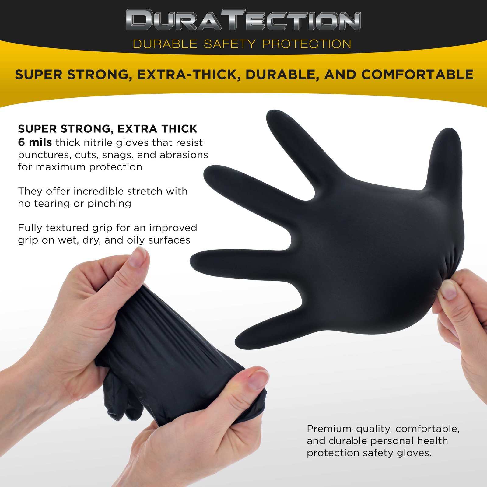 Dura-Gold HD Black Nitrile Disposable Gloves, Box of 100, Size Large, 6 Mil