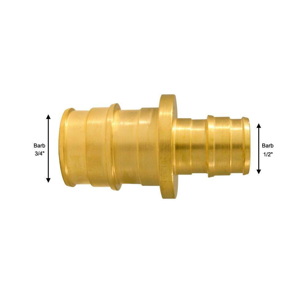 1/2 In. X 3/4 In. Brass PEX-A Reducing Barb Coupling