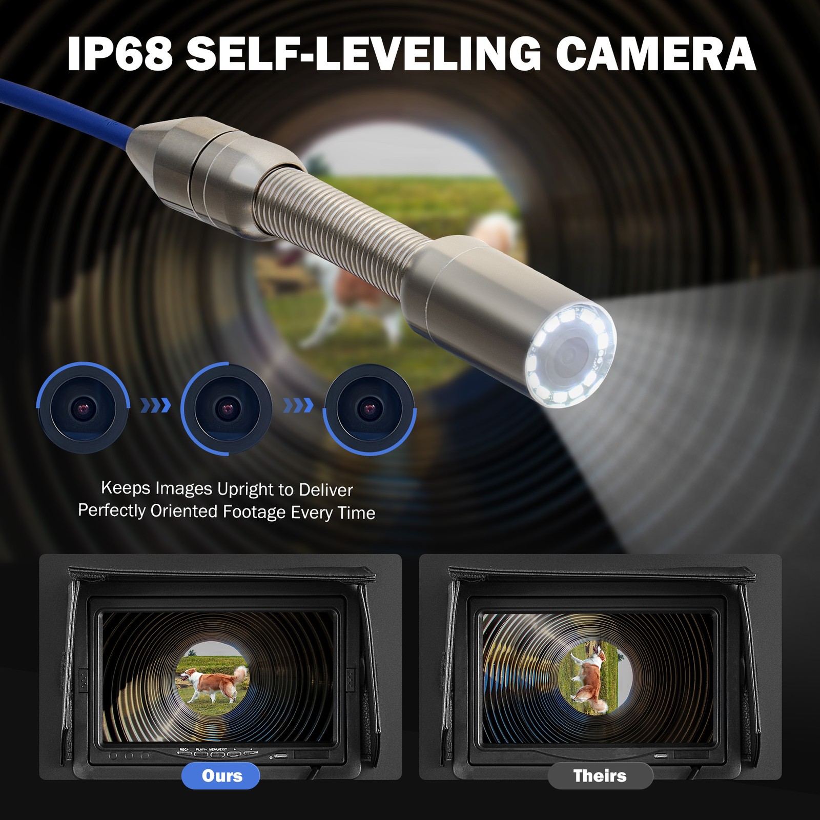 9 In Self-Leveling Sewer Camera 50m/164ft Pipe Inspection Camera w 512Hz Locator