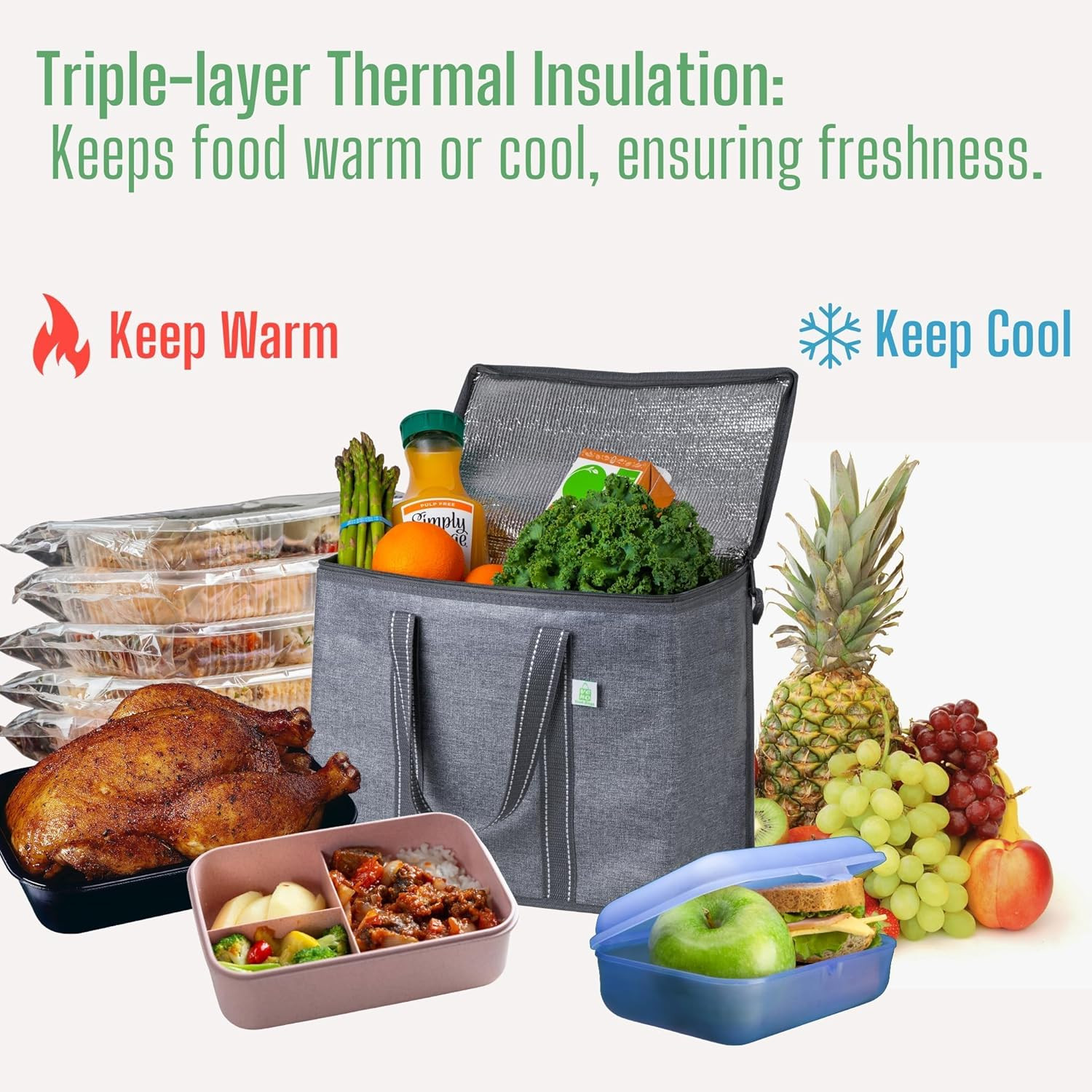 2 Pack Cooler Bag and Insulated Grocery Bags for Food Delivery, Collapsible Cool