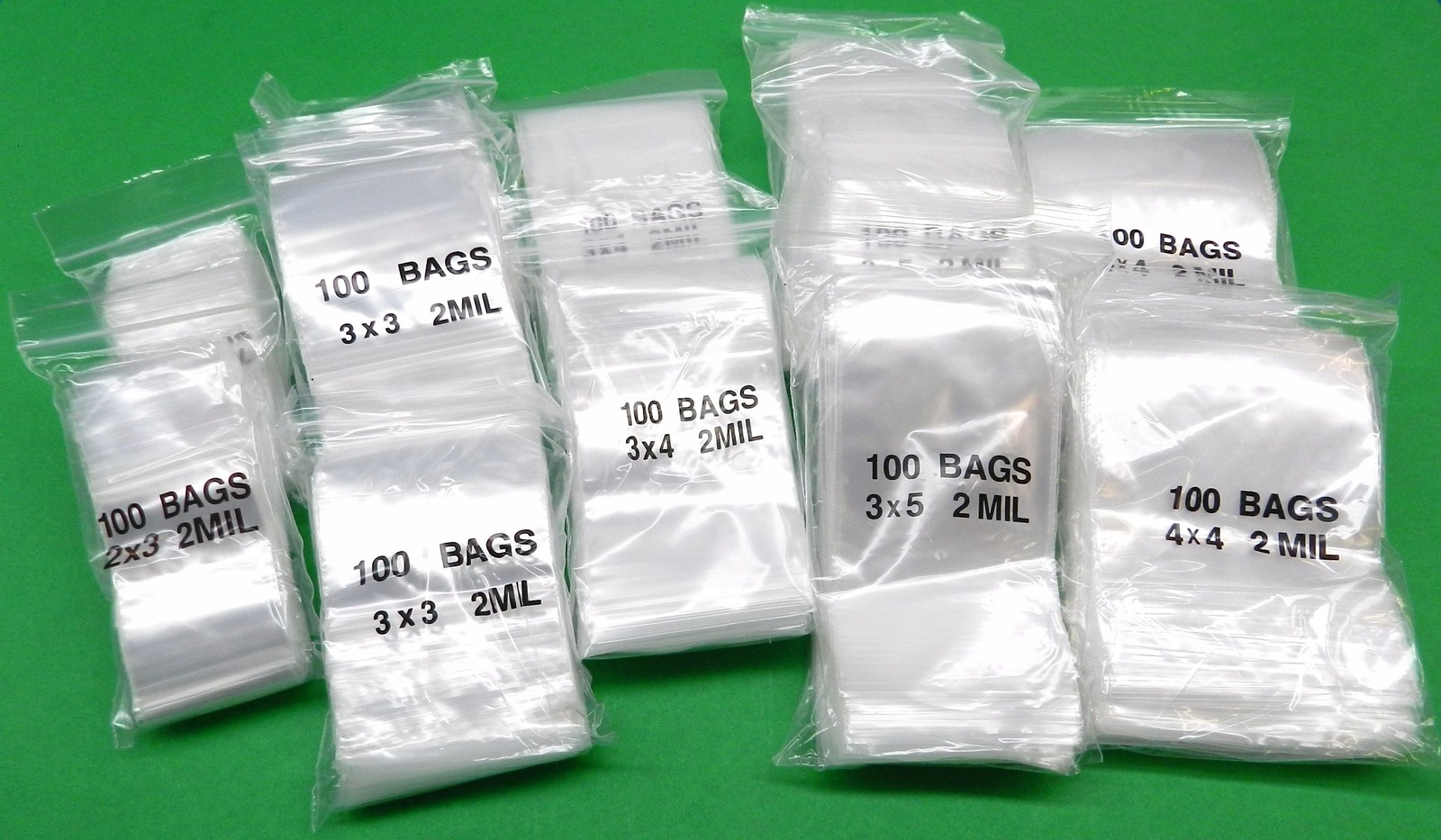 Reclosable Bags Assortment 1200 Clear 2mil Bags 5 Sizes 2×3 3×3 3×4 3×5 4×4