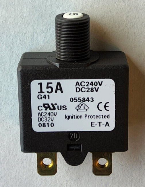 ETA Thermal Circuit Breaker, 1658 Series, 15 A, 1 Pole Push to reset, NEW