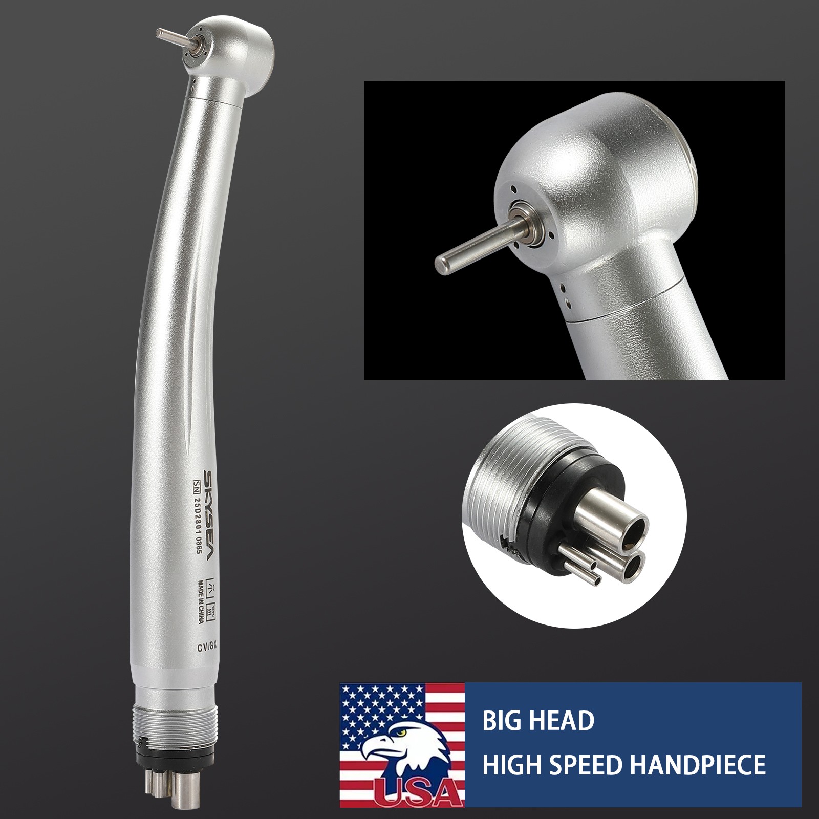 SKYSEA Dental High Fast Speed Turbine Handpiece Big Head 4 Hole Single Spray