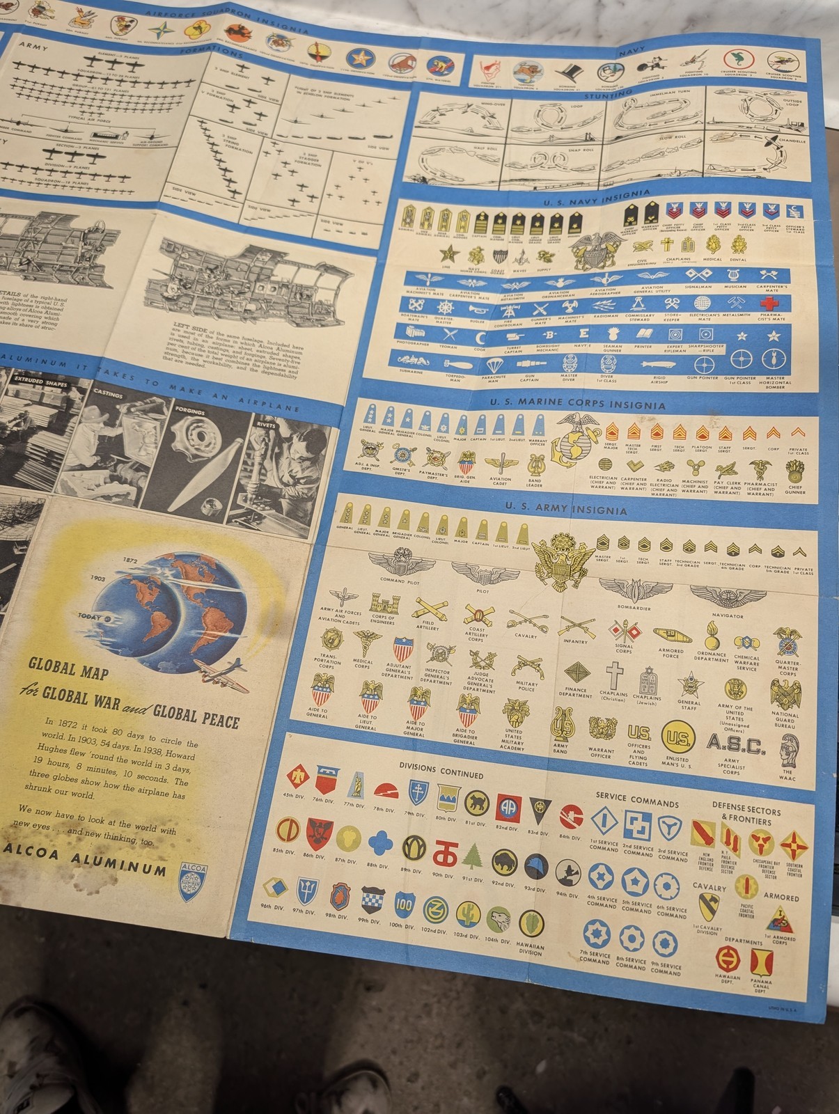 ORIGINAL ALCOA ALUMINUM COMPANY GLOBAL MAP FOR GLOBAL WAR AND GLOBAL PEACE