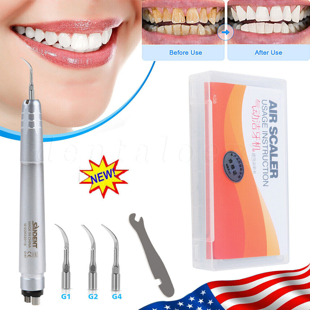 FDA Dental Piezo Air Ultrasonic Scaler 4-Hole Handpiece with 3 Scaler inserts US