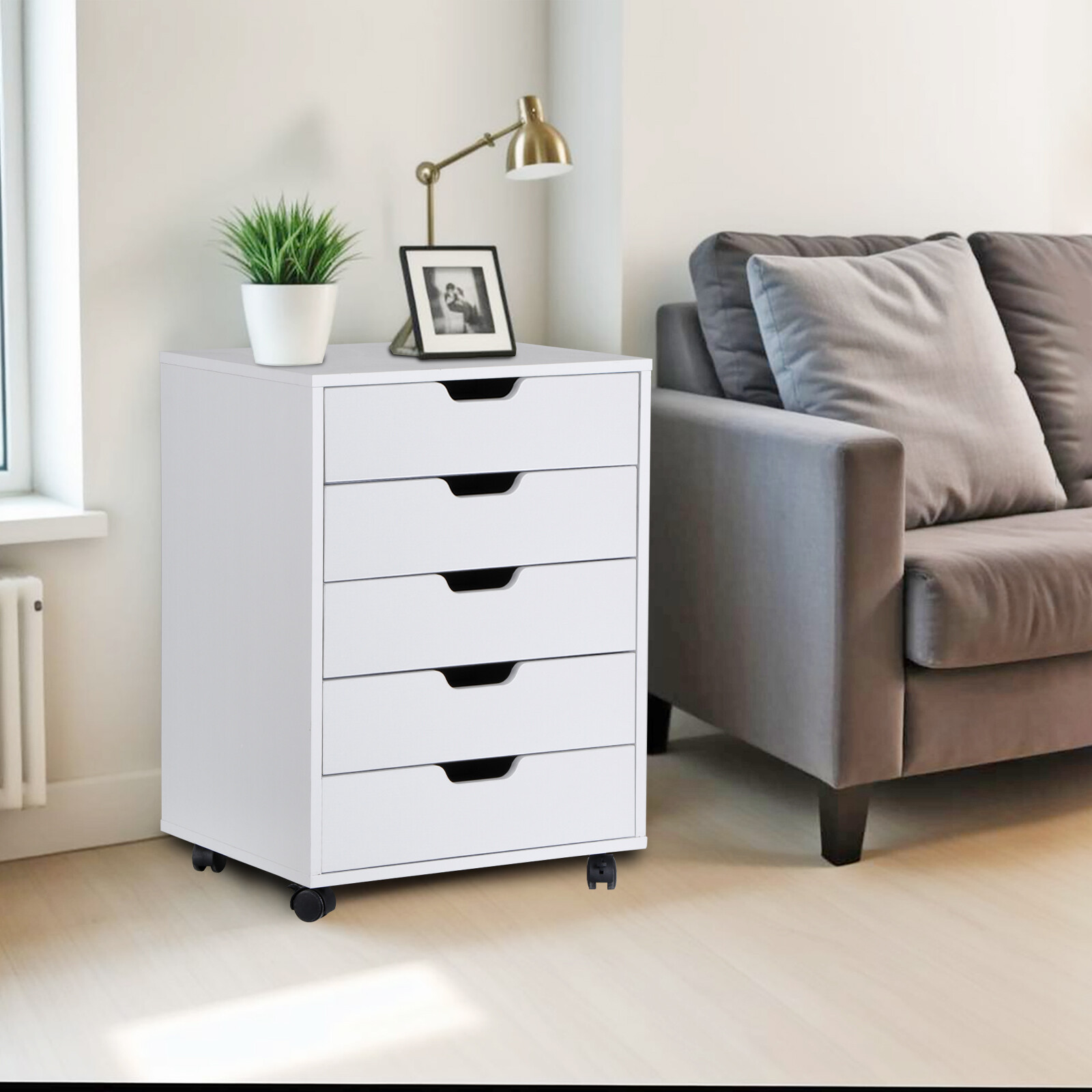 5 Drawer Dresser Rolling Clothing Storage Chest Beside Wall Mobile Store Clothes