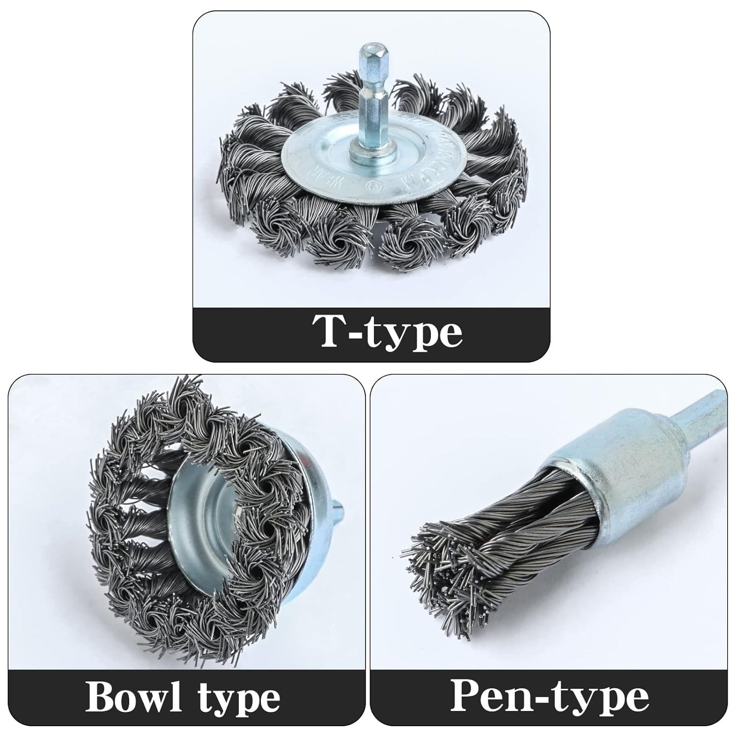 3PCS 3 Inch Knotted Wire Wheel Cup Brush and Twist End Brush Set,1/4″ Shank for