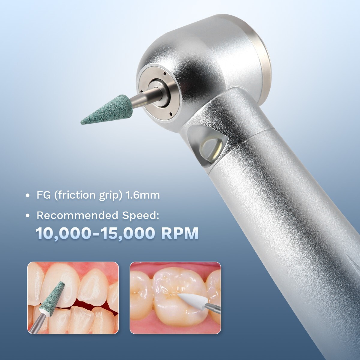 Dental LED Fiber Optic High Speed Handpiece/Polishing White/ Green Stone FG Burs
