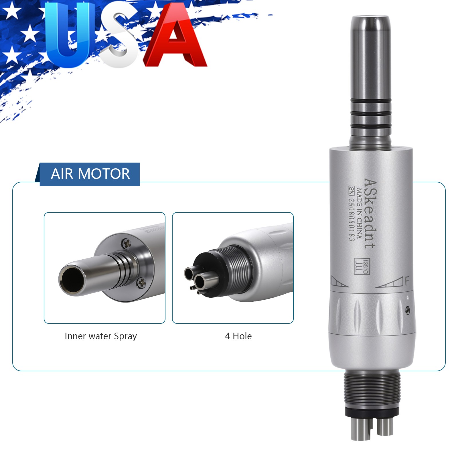 1-10*ASkeadnt Dental Low Speed E-type Air Motor Handpiece 4 Hole Inner channel