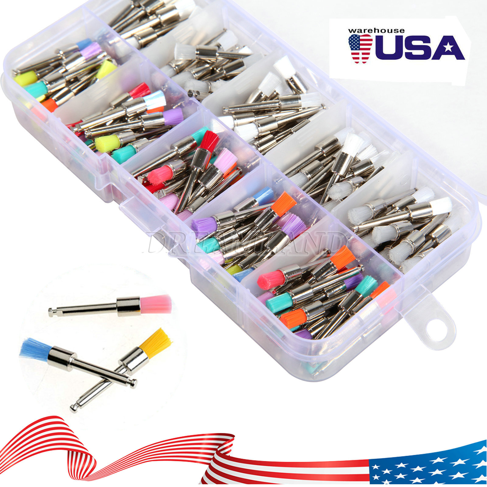 Disposable Dental Prophy Polishing Brush Latch Flat Type Rainbow 200Pcs/Box