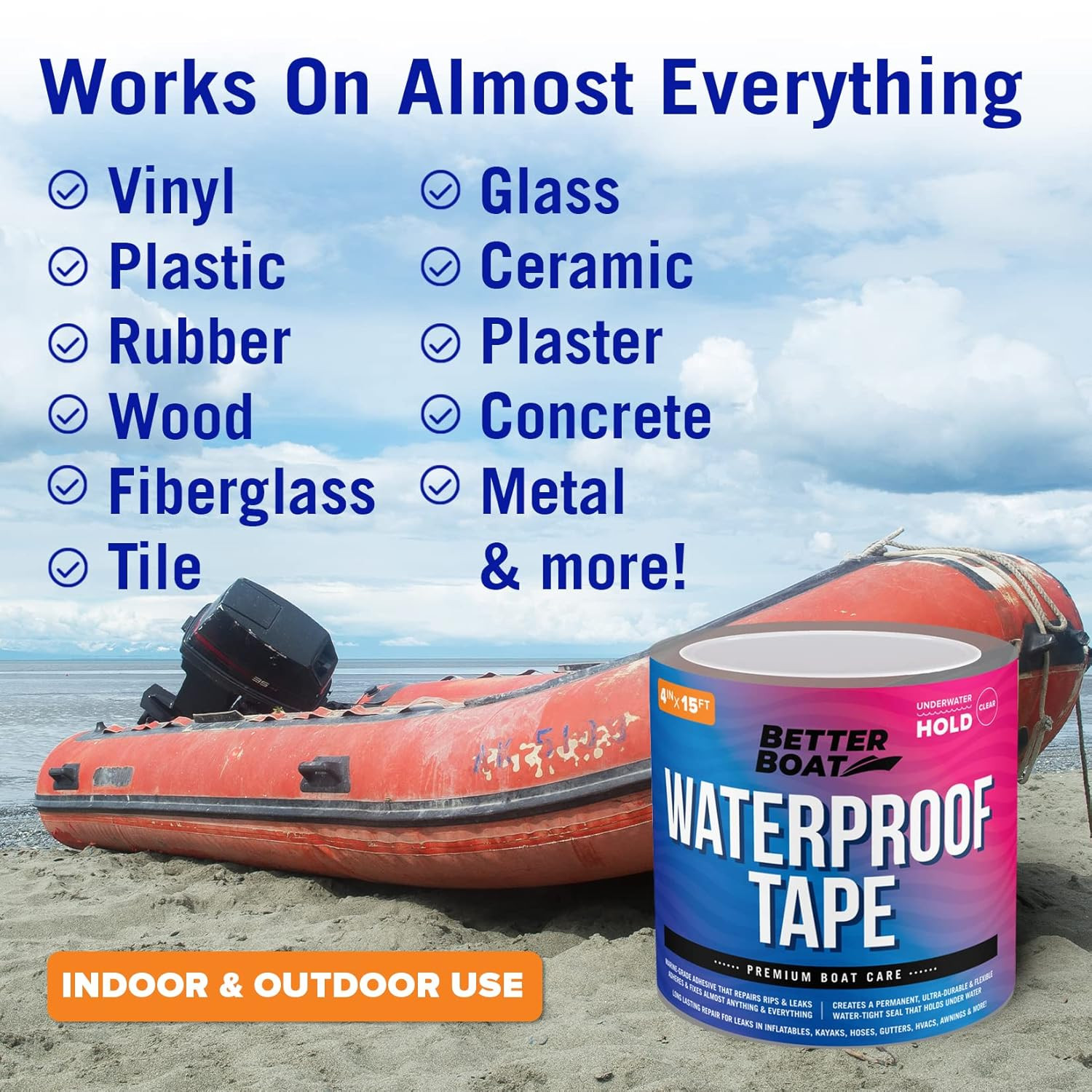 Clear Waterproof Tape for Leaks Heavy Duty Marine Grade Seal Tape, 15 Ft X 4 In,