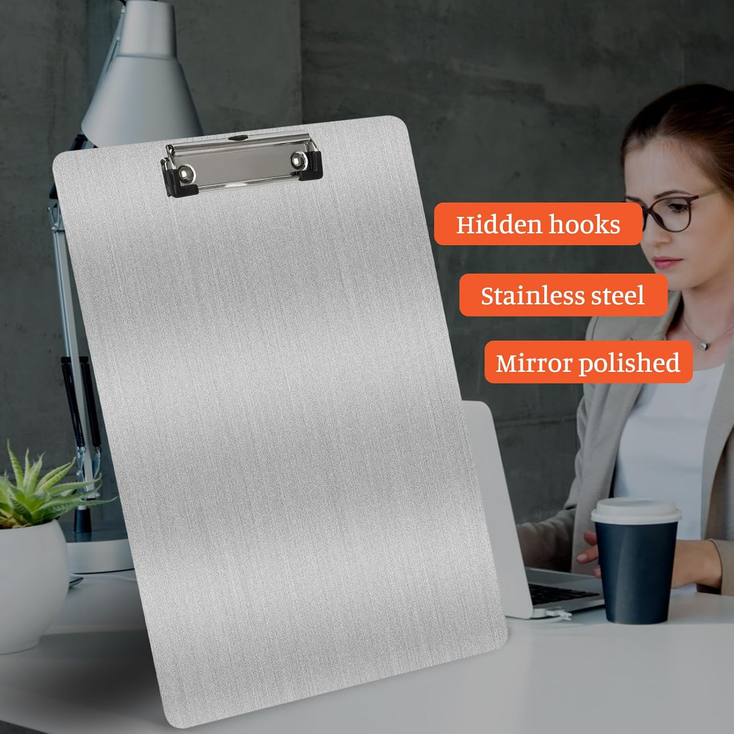 Stainless Steel Clipboard Heavy-Duty Durable Clipboard (Silver, A4)