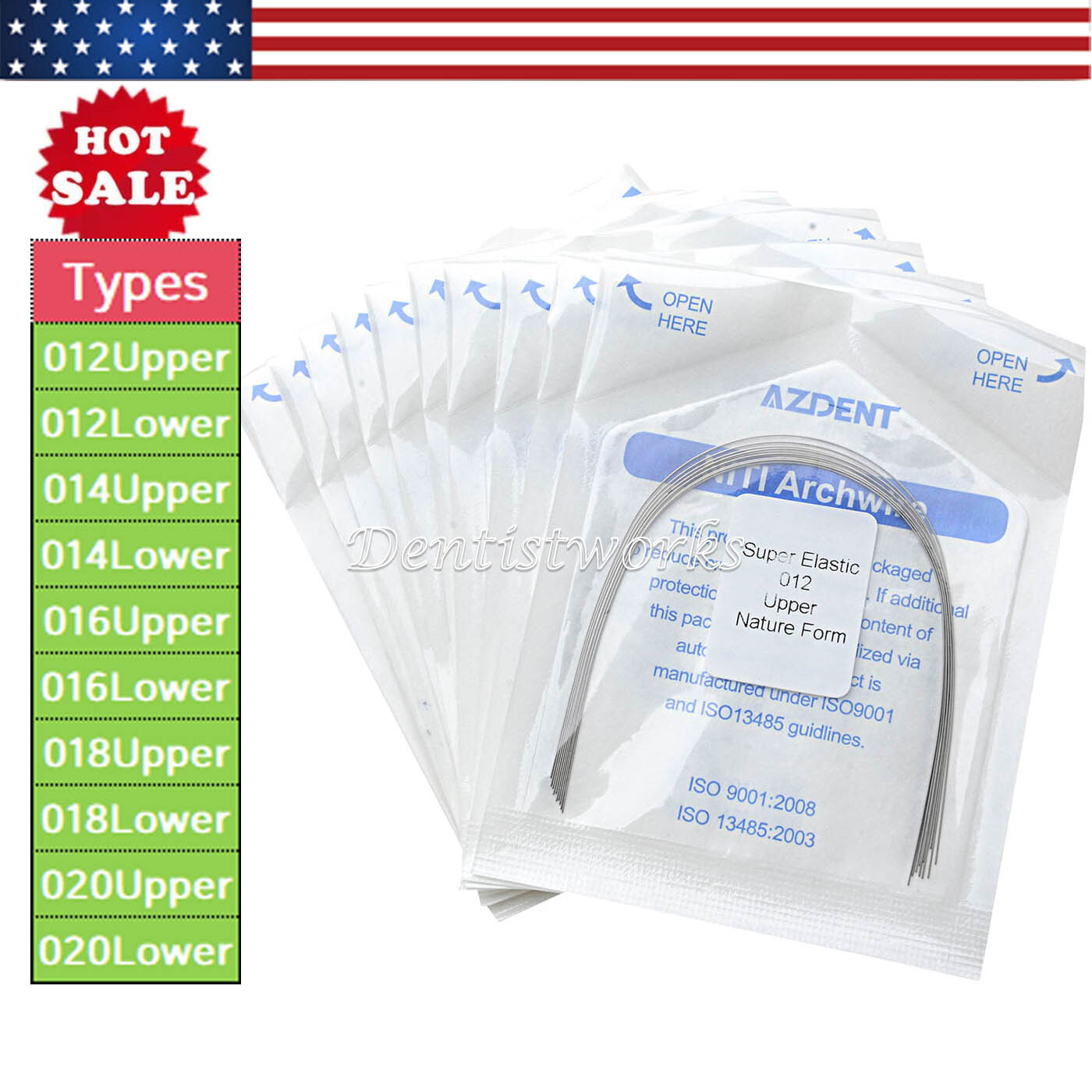AZDENT Dental Orthodontic Niti Super Elastic Arch Wire Round Nature Form 012-020