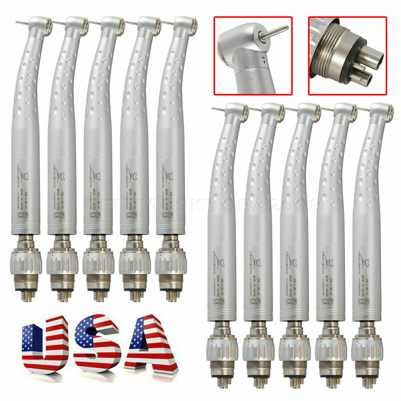 1-10 Packs Dental High Speed Turbine Handpiece with 4-Hole Quick Coupler ysu